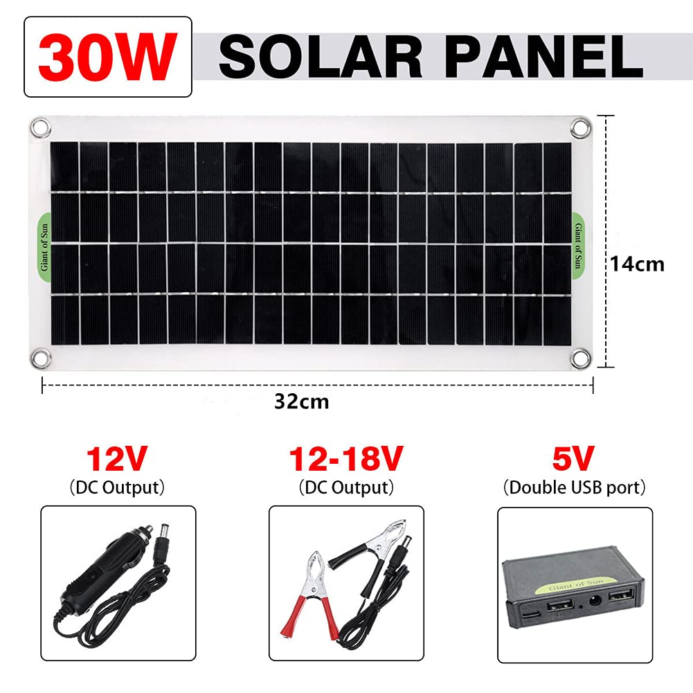30W Flexible Polycrystalline Solar Panel - Portable & Lightweight for RV, Camping, Boating, Hiking & Emergency Power Supply | Waterproof & Durable Outdoor Solar Charger