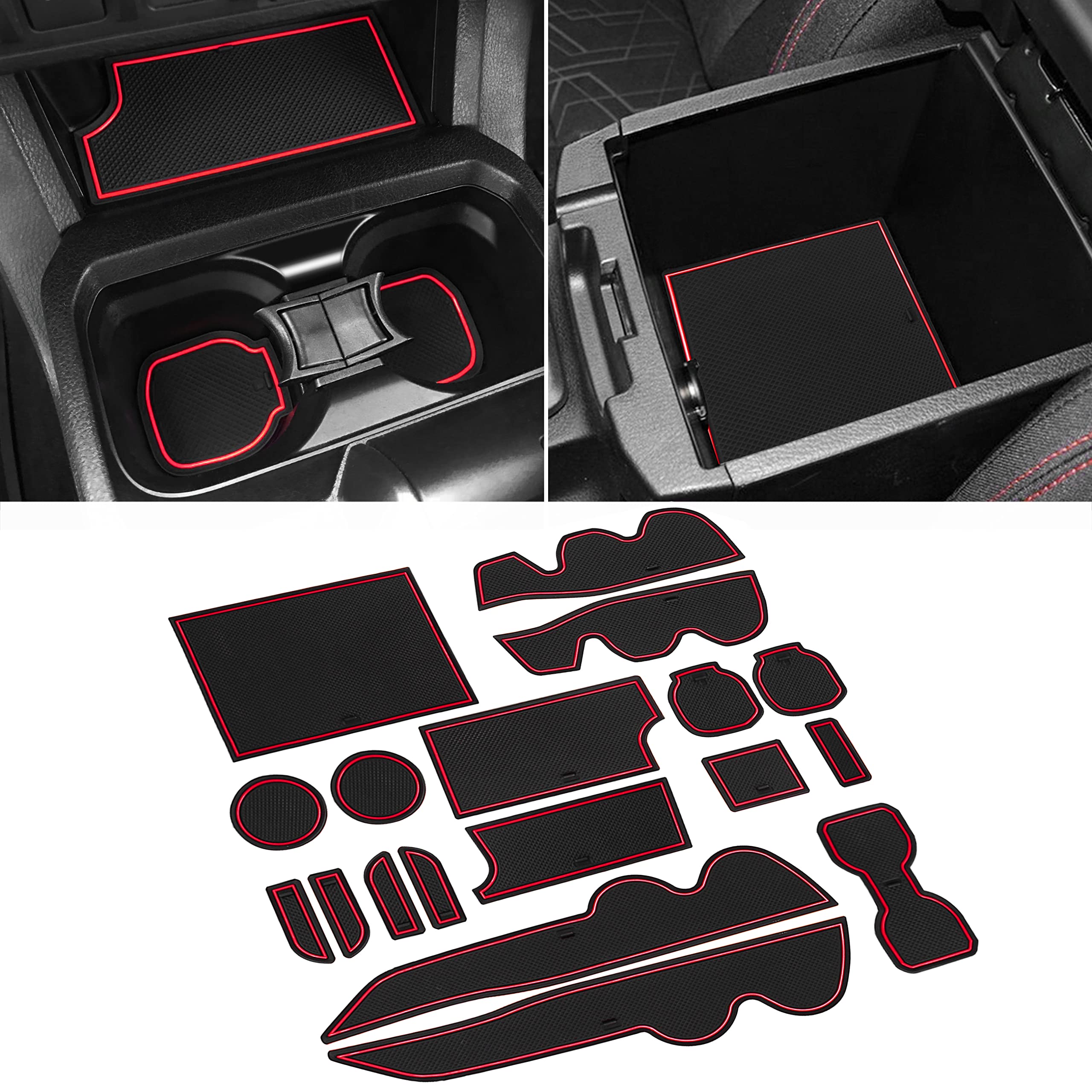 Premium Non-Slip Anti-Dust Car Mats for Toyota Tacoma 2016-2023 - Custom Interior Cup Holder, Center Console & Door Pocket Liners (Double Cab, Red Trim) | Perfect for Off-Roading, Daily Commute & Interior Protection