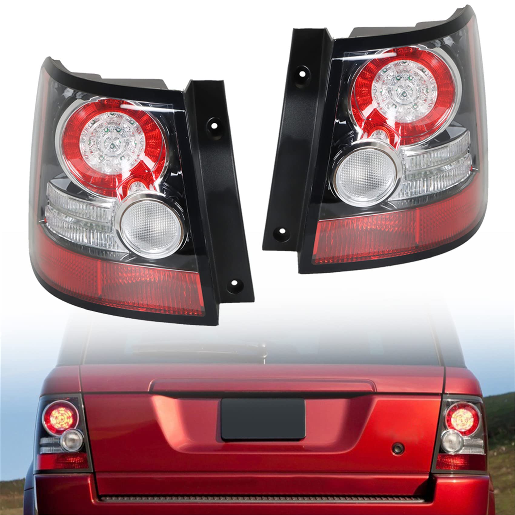 **Land Rover Range Rover Sport 2005-2013 LH+RH Tail Lights Assembly - Brake & Stop Indicator Lights Replacement (Driver & Passenger Side) - Perfect for Night Driving & Enhanced Safety**