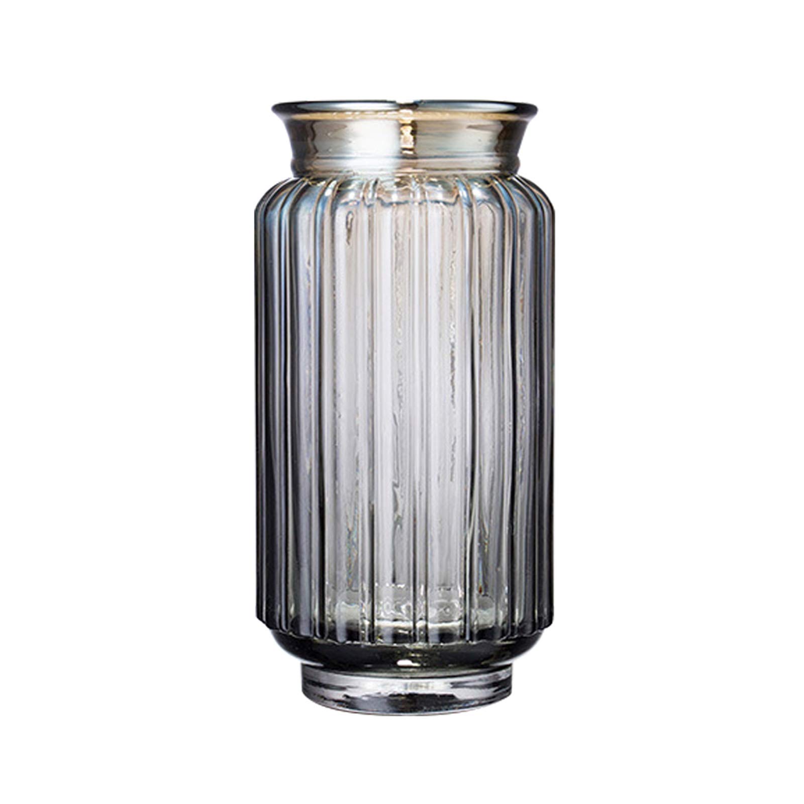 Crystal Glass Vase for Flowers - Modern Pleated Home Decor Vase (22/27/37cm) - Perfect for Dried Flowers, Living Room, Windowsill & Wedding Centerpieces - Gray & Elegant Design