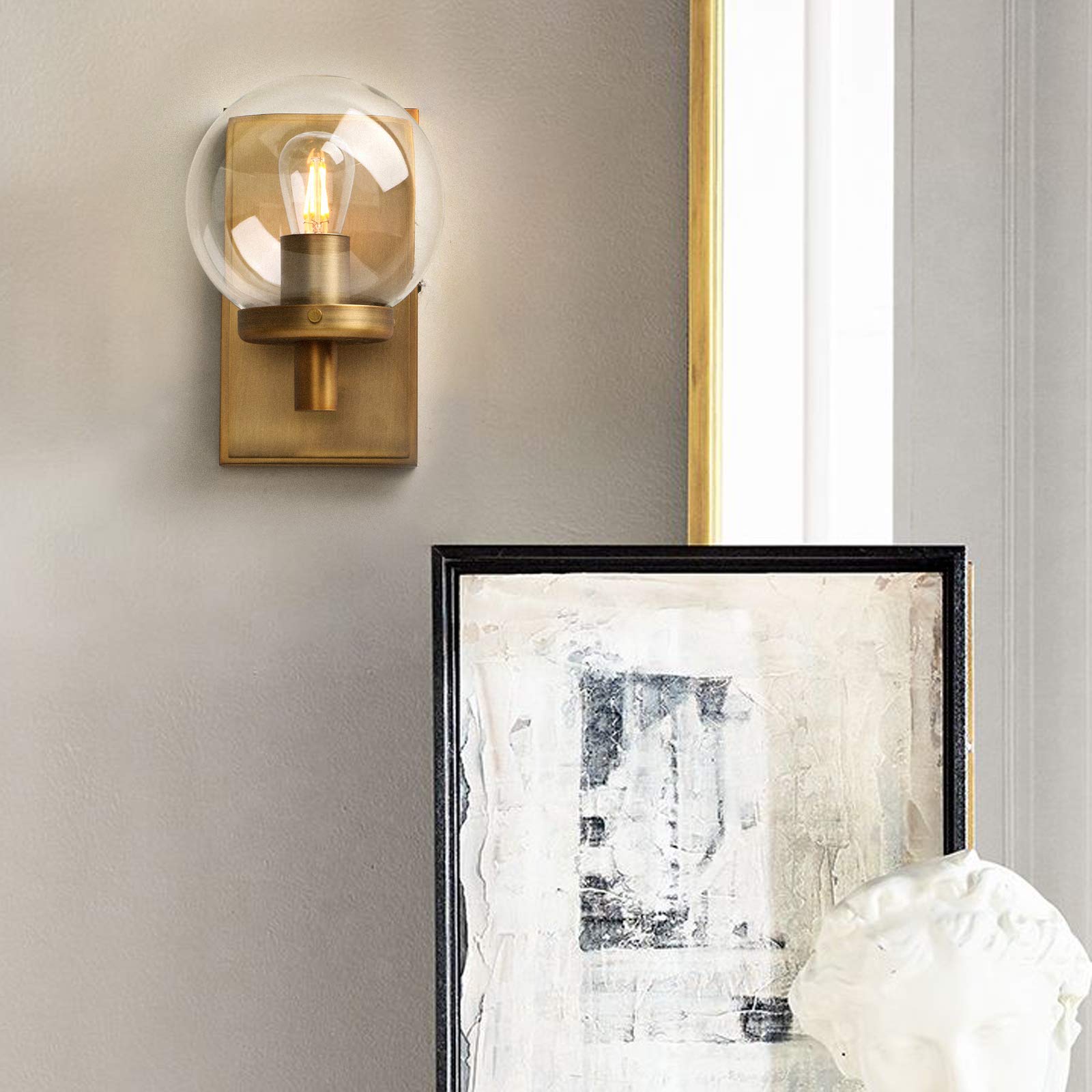 Globe Wall Sconce with Bell Glass Shade - Modern Bathroom Vanity Lighting Fixture for Powder Room, Master Bath & Hallway Decor