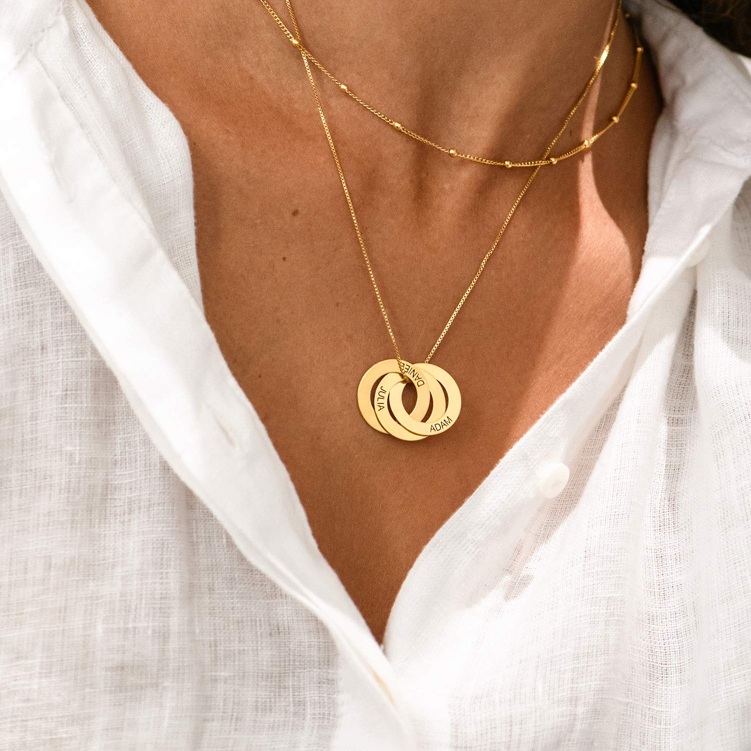 Personalized 3 Russian Ring Name Necklace for Women - Custom Engraved Jewelry Gift for Mom, Mother, Wife - 3 Interlocking Rings with Any Name - Perfect for Birthdays, Anniversaries & Special Occasions