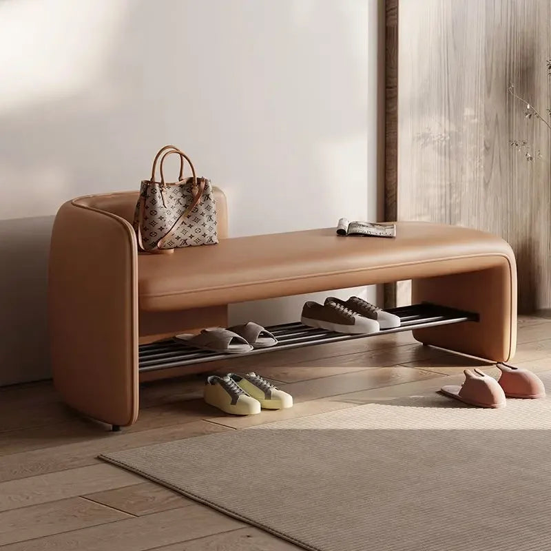 Premium Leather Shoe Changing Bench with Sturdy Iron Base - Customizable Design for Entryway, Bedroom & Dressing Room - Perfect for Home Organization & Shoe Storage