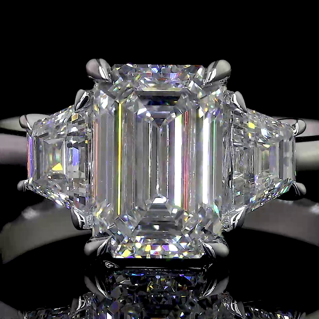 2.12 Carat Lab-Grown Emerald Cut Diamond Ring in Platinum - F Color VS2 Clarity Three-Stone Engagement Ring for Women - Perfect for Proposals, Anniversaries & Special Occasions