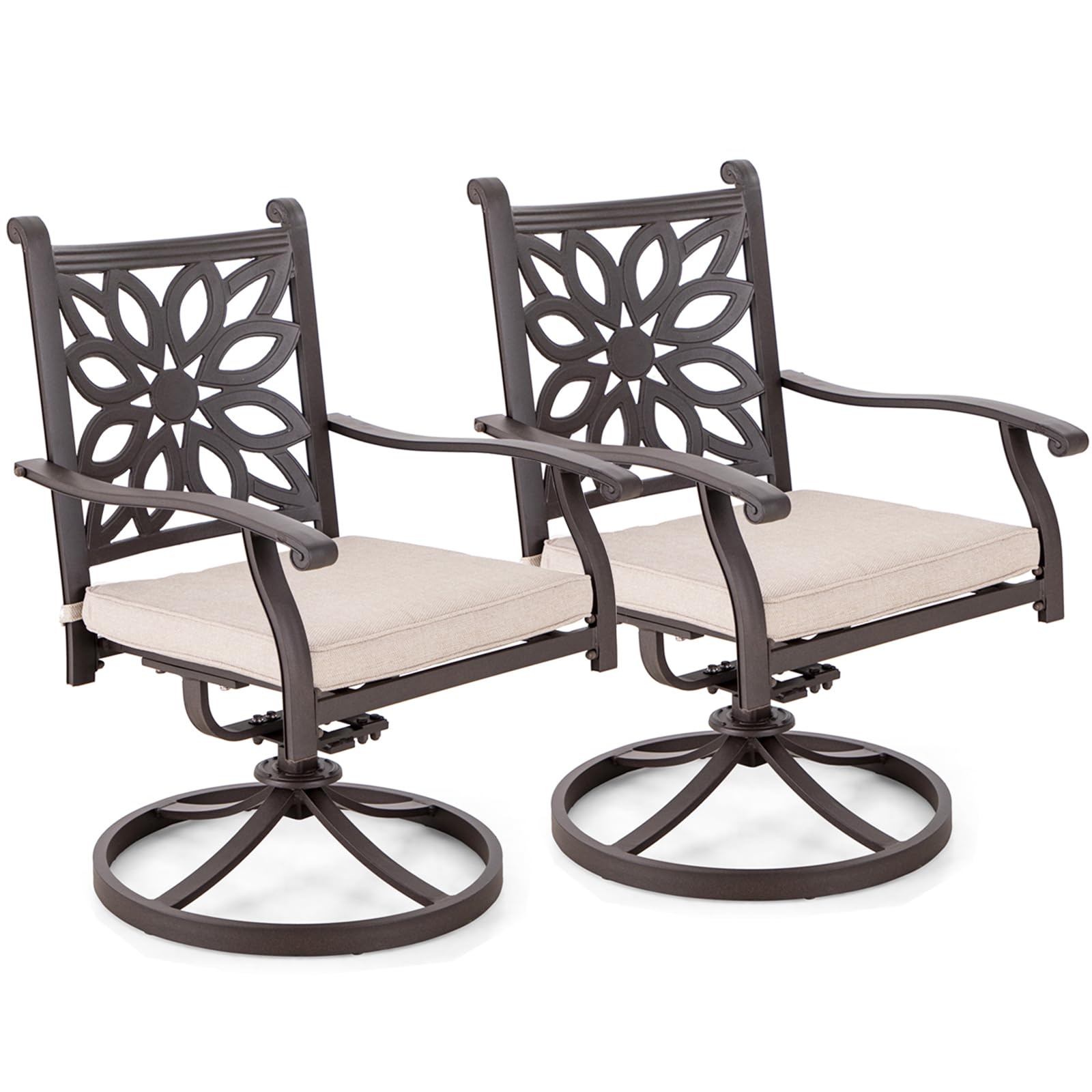 Sophia & William 2-Piece Brown Cast Aluminum Swivel Rocker Patio Dining Chairs Set - 350 lbs Weight Capacity - Outdoor Furniture for Garden, Deck, Poolside & Backyard Dining