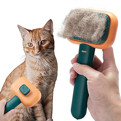 Premium Cat Brush for Shedding Control - Gentle Grooming Brush for Long & Short Haired Cats - Effective Hair Remover & Detangler Tool - Perfect for Indoor Cats & Kitten Massage - Eliminates Mats, Tangles & Loose Fur (Green) - Ideal for Daily Grooming & Bonding Time