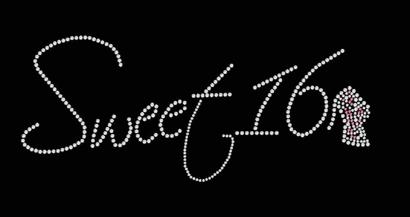 Sweet 16 Rhinestone Iron-On Transfer for T-Shirts & Apparel - DIY Birthday Party Decorations & Personalized Gifts
