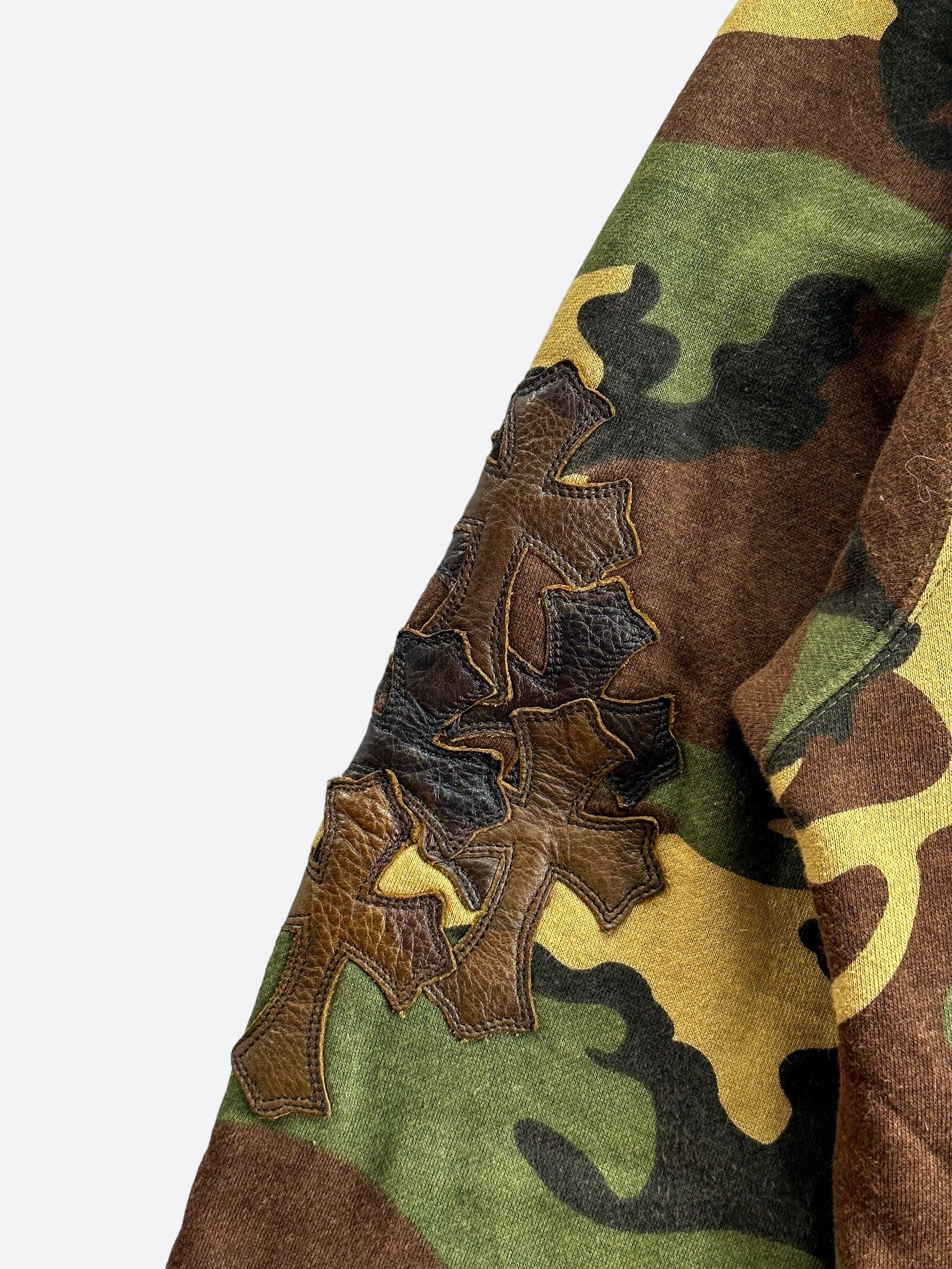 Chrome Hearts Green Camouflage Cross Patch Hoodie with Horseshoe Logo - Stylish Zip Up Sweatshirt for Streetwear & Urban Fashion