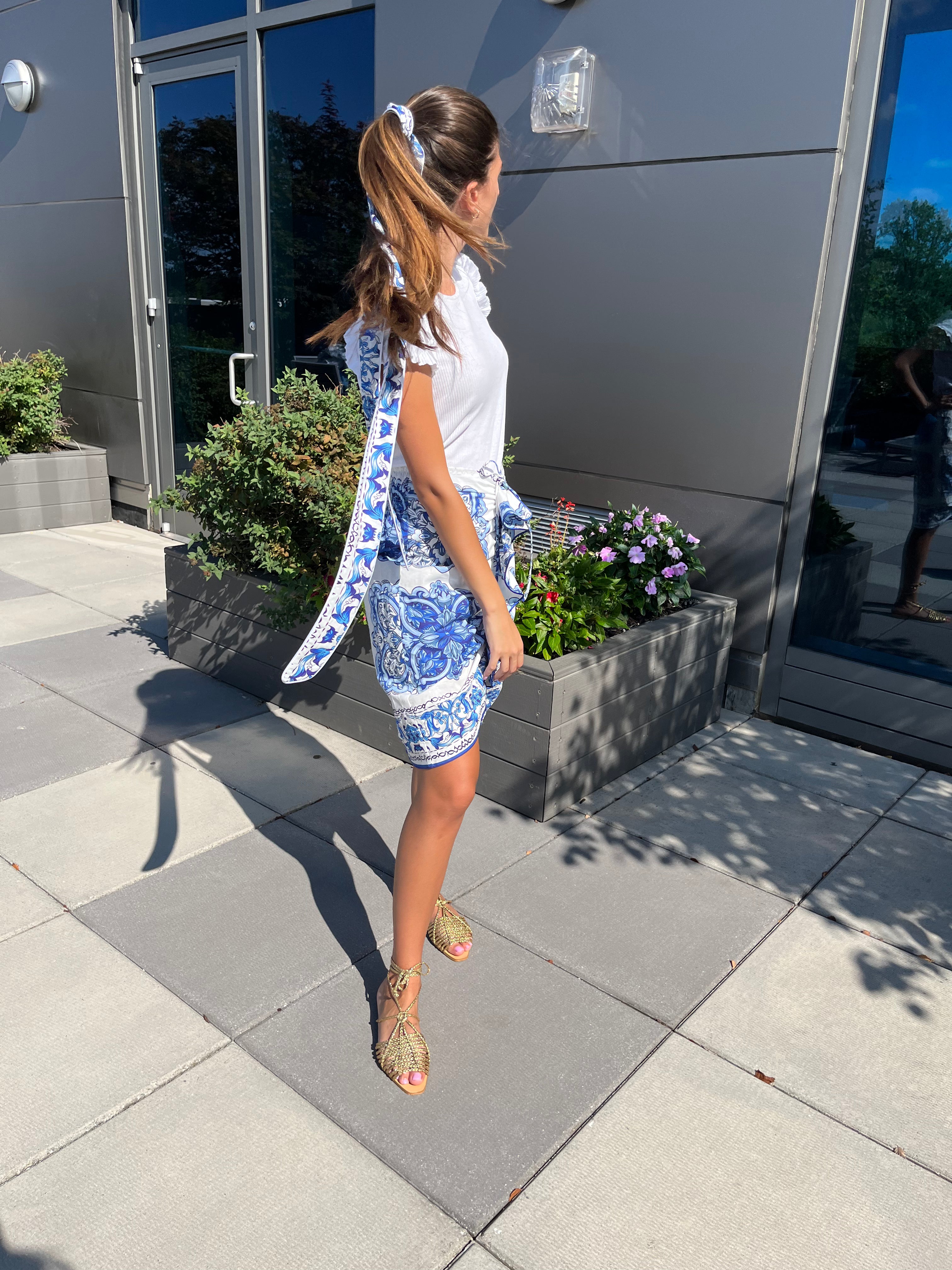 Stylish Blue and White Ruffle Skirt for Women - Summer Floral Print A-Line Skirt - Perfect for Beach, Party & Casual Outfits
