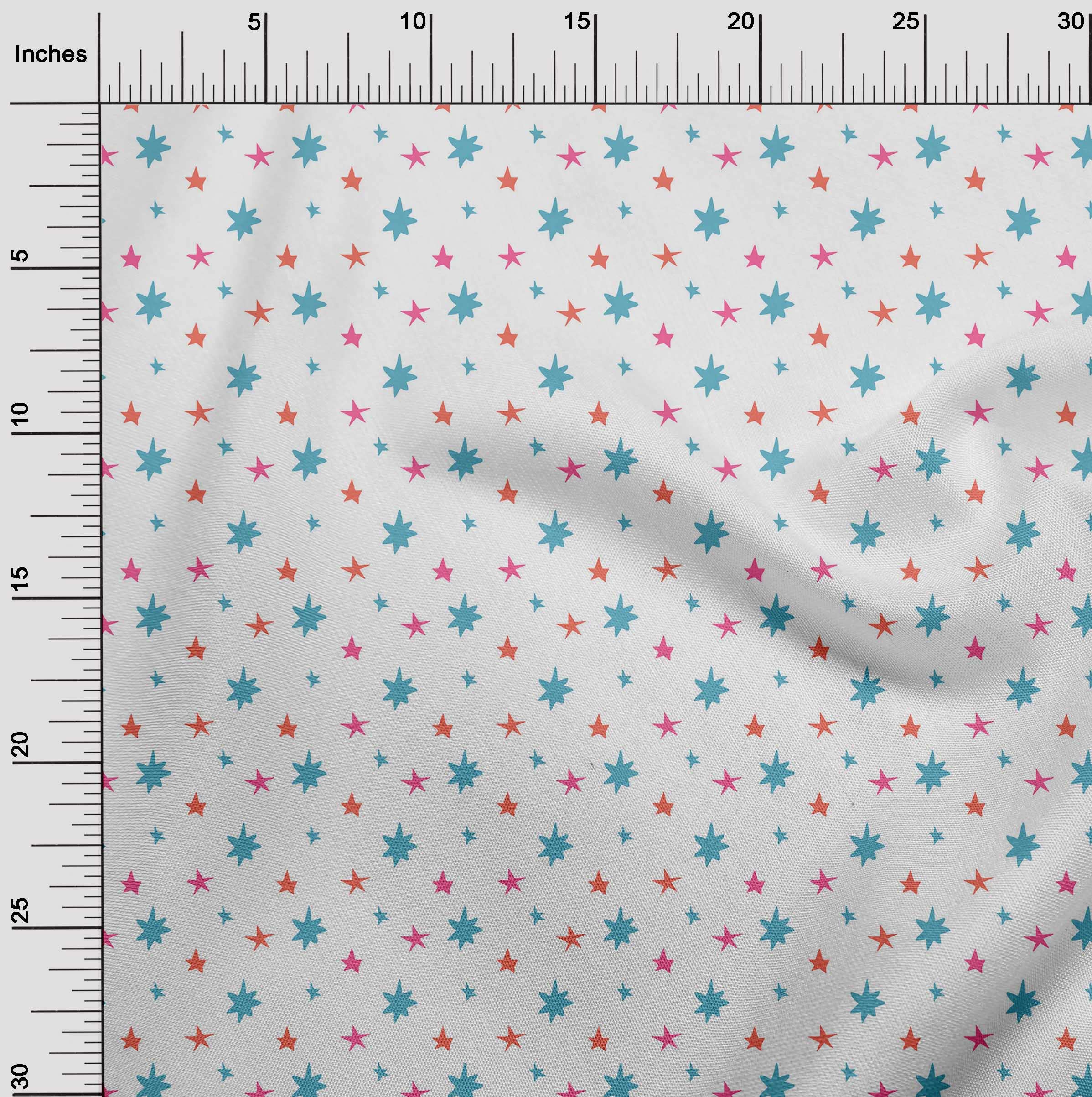 oneOone Rayon White Fabric with Stars Print - 56 Inch Wide Sewing Material by The Yard for DIY Clothing, Dresses, Quilting & Home Decor Projects