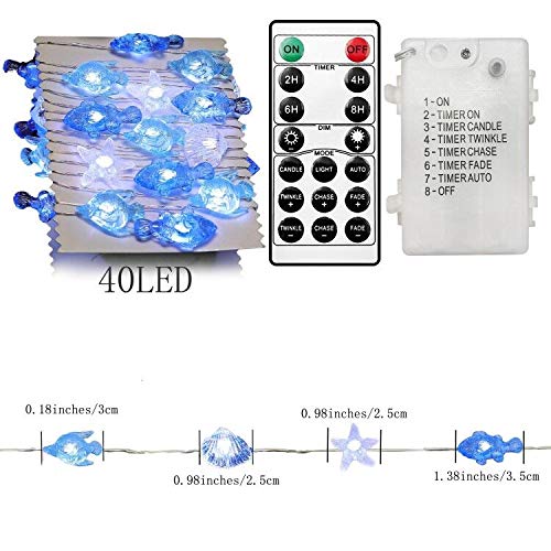 Decorman Sealife String Lights 14ft 40 LED Waterproof Outdoor Lights - 8 Lighting Modes, Remote Control & Timer - Cool White Battery Powered Fairy Lights for Bedroom, Wedding, Party, Garden, Patio Decor
