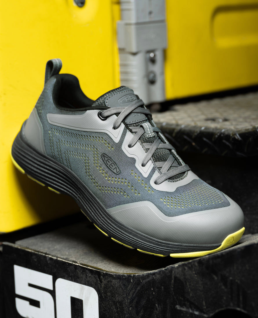 Sparta 2 ESD Aluminum Toe Safety Shoes for Men - Steel Grey & Evening Primrose | Slip-Resistant Work Boots for Construction, Warehouse & Industrial Use