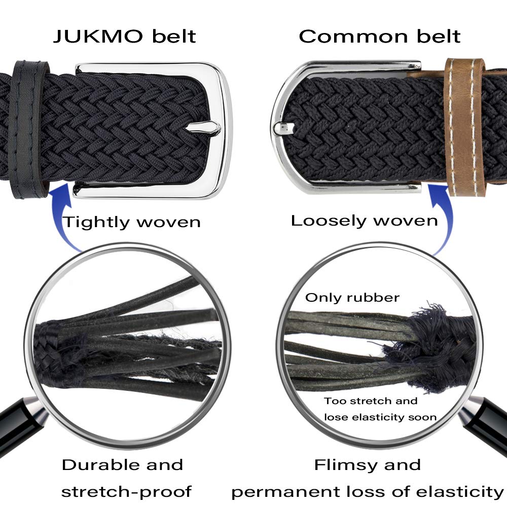 JUKMO Elastic Braided Belt for Men & Women - Adjustable Stretch Woven Waist Belt with Gift Box - Perfect for Casual Wear, Office Outfits & Jeans