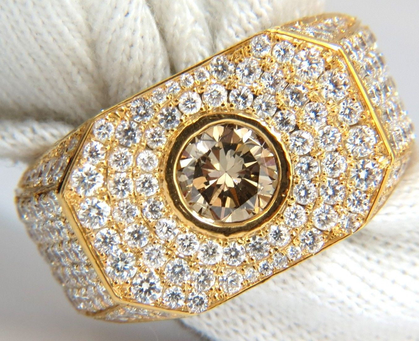 5.60ct Natural Fancy Light Brown Diamond Men's Master Bead Set Pave Ring - Elegant Wedding Band & Luxury Gift for Him