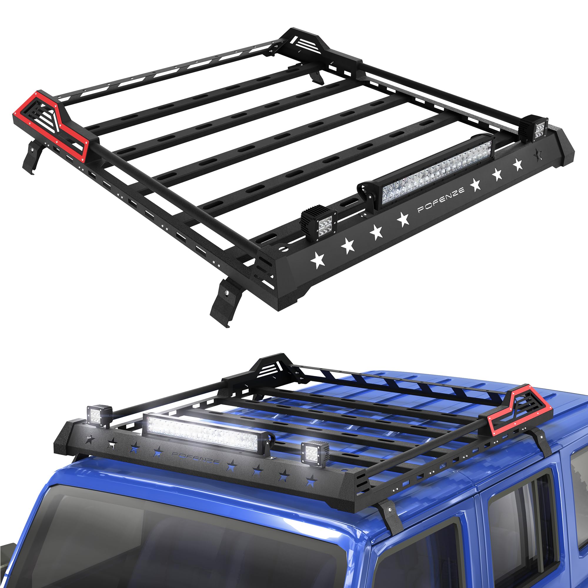 Jeep Wrangler JK JL 4-Door Hardtop Roof Rack with LED Lights (2007-2023) - Heavy Duty Cargo Carrier for Camping, Off-Road & Outdoor Adventures