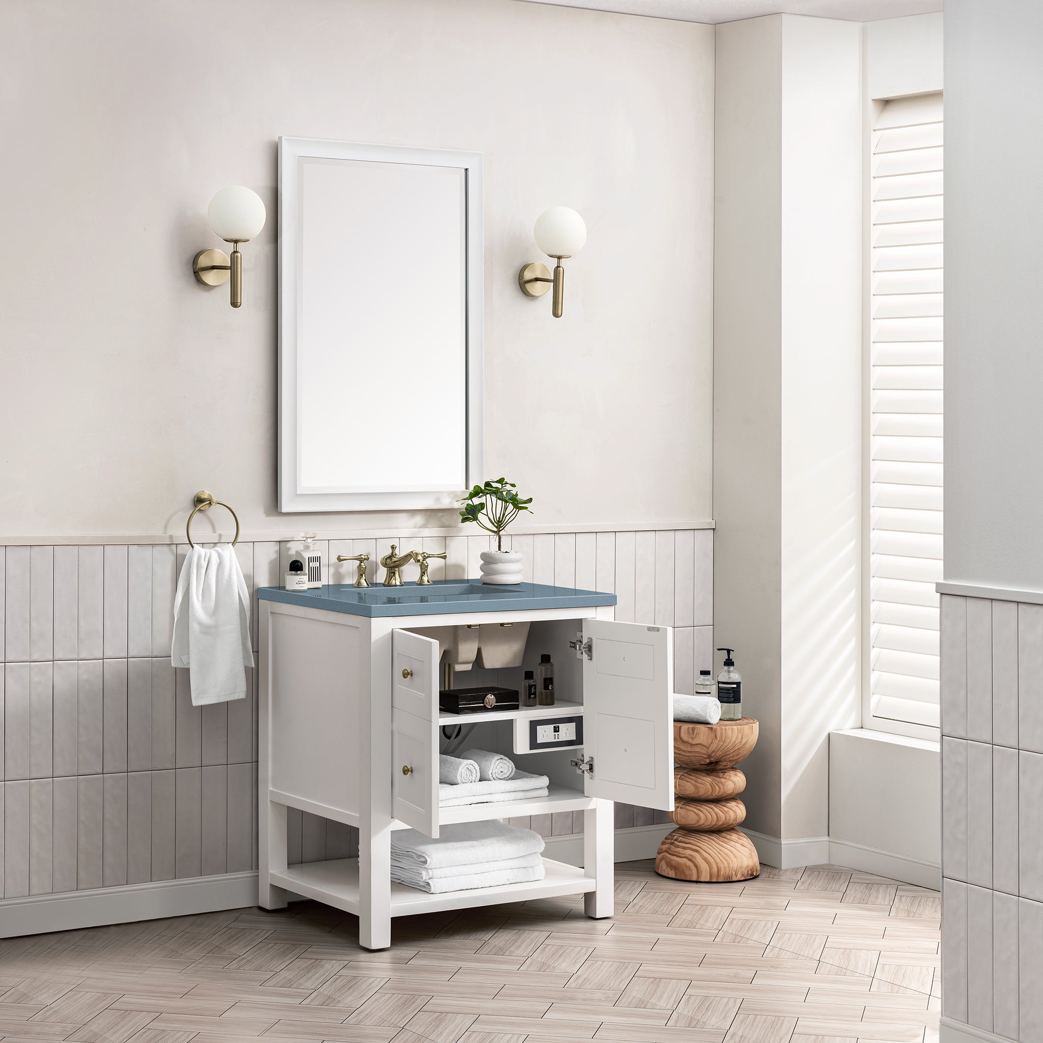 Breckenridge 30-Inch Single Bathroom Vanity Set with Bright White Finish & 3CM Cala Blue Quartz Countertop - Perfect for Modern Master Bathrooms & Guest Powder Rooms