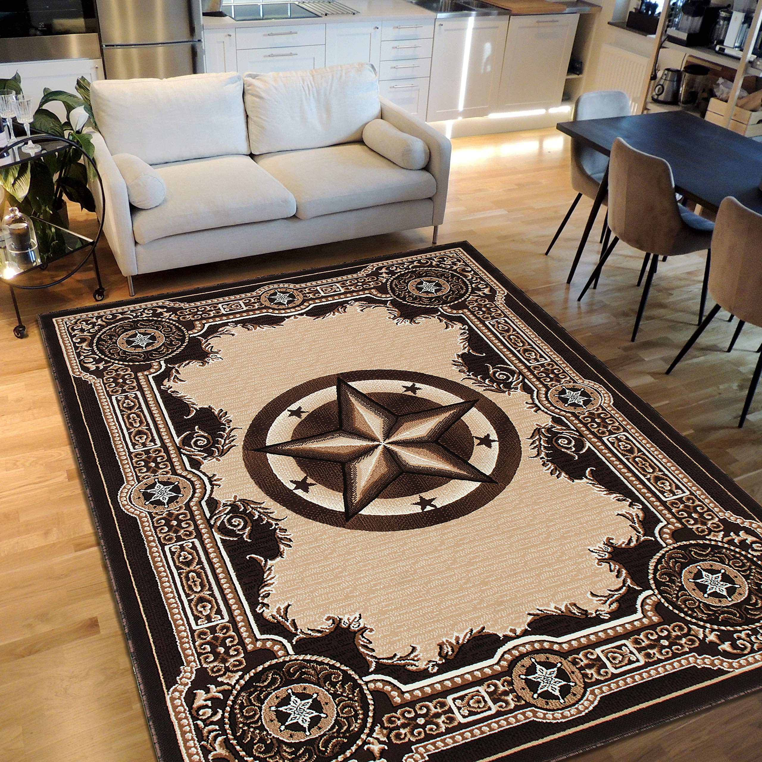 Handmade Texas Star Traditional Contemporary Area Rug - Soft Non-Slip Living Room Bedroom Decor Rug for Home & Office