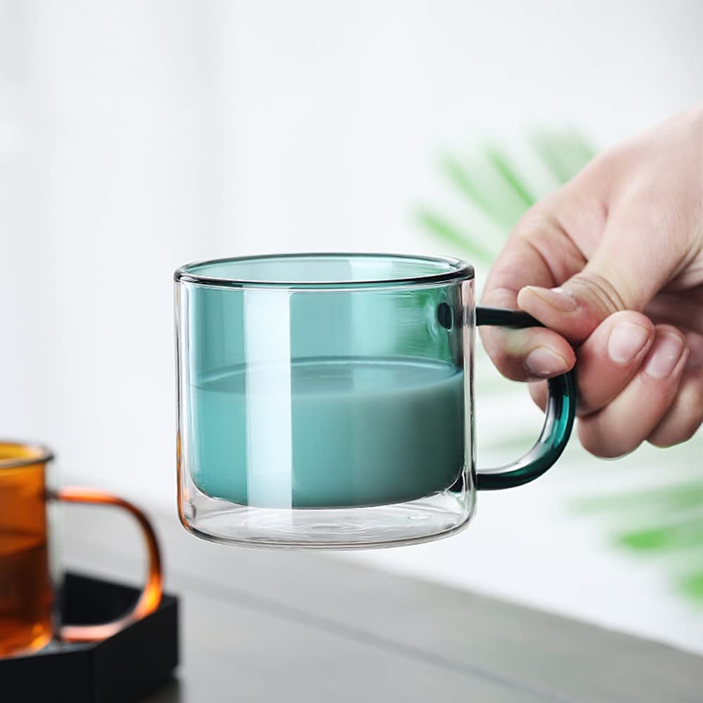 Ochine Christmas Tree Shaped Double Wall Coffee Mug - Insulated Glass Tea Cup with Lid & Dipper - Cute Xmas Gift for Kids & Adults - Perfect for Hot Cocoa, Espresso, Milk & Holiday Decorations
