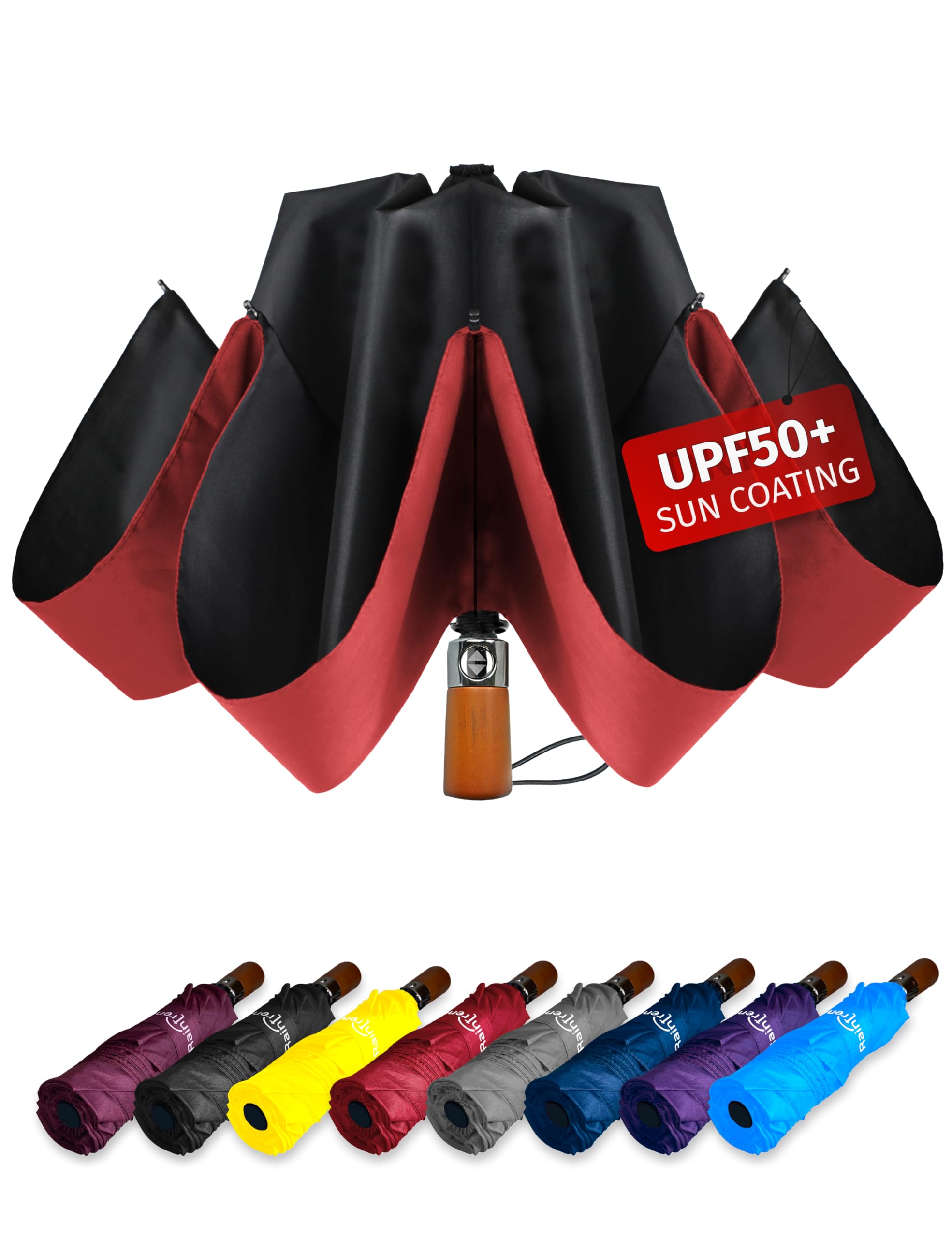 Windproof Automatic Open Travel Umbrella with 10% Larger Canopy & Durable Frame - Compact Folding Portable Rain Umbrella for Men, Women, Backpack & Purse - Perfect for Commuting, Travel & Outdoor Activities