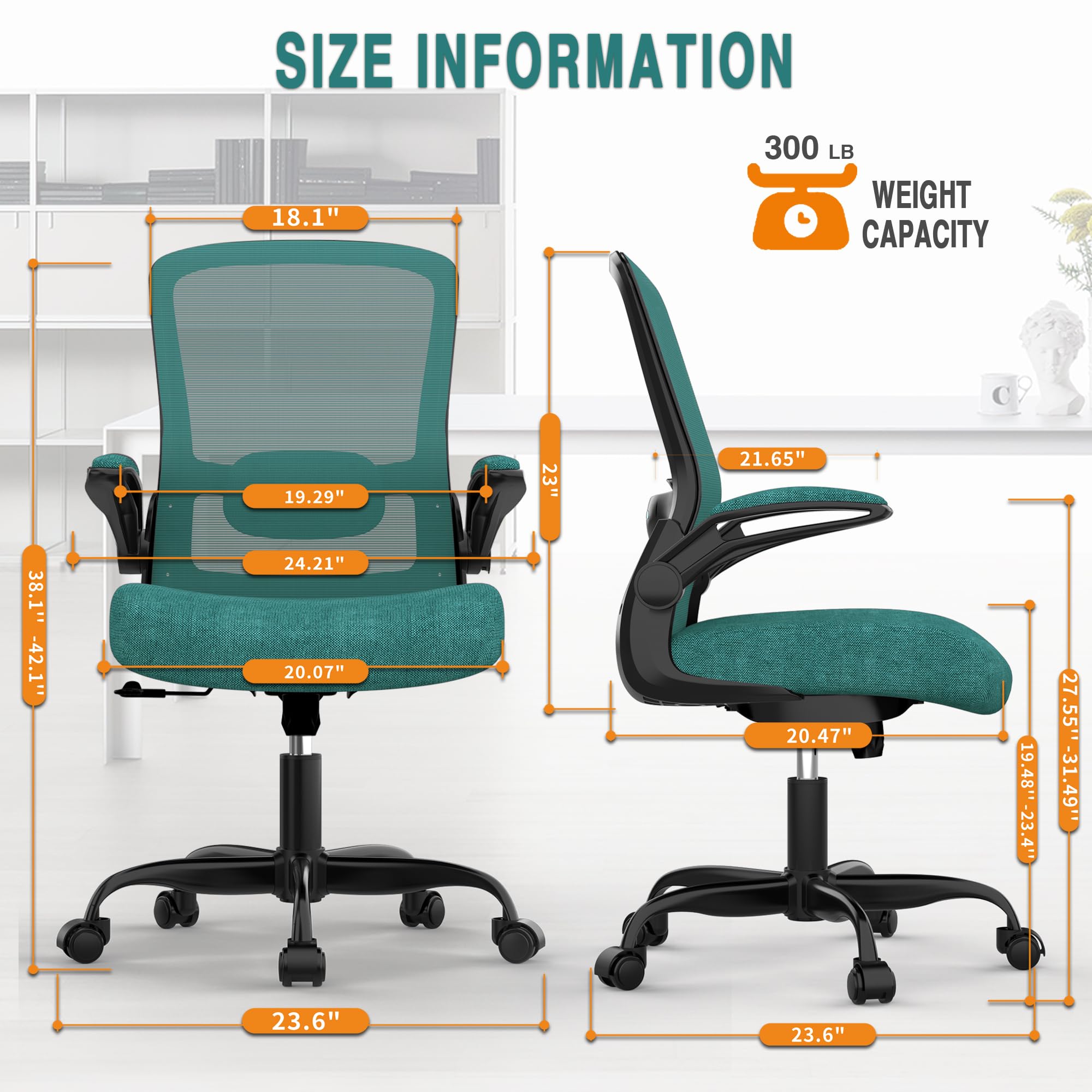 Ergonomic Office Chair with Adjustable Lumbar Support - High Back Mesh Computer Desk Chair with Flip-Up Armrests - BIFMA Certified Task Chair for Home Office & Workspace - Perfect for Long Hours of Comfortable Sitting