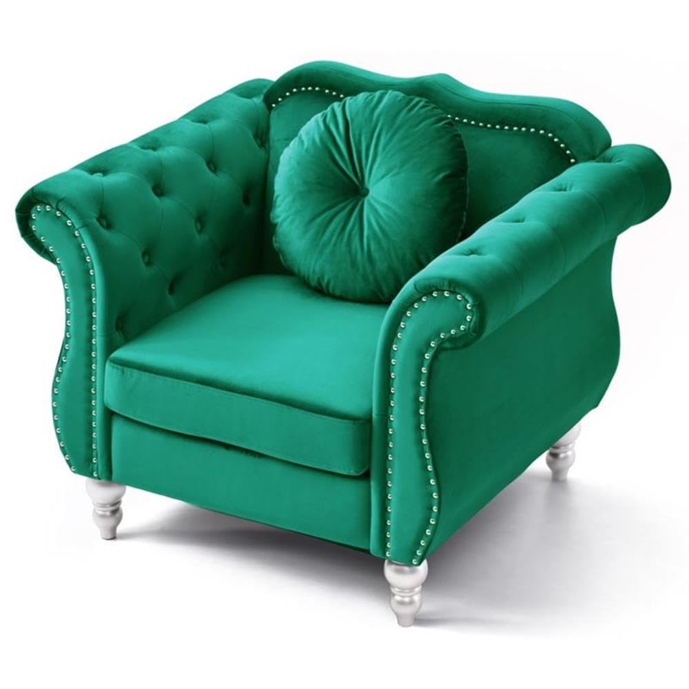 Luxury Hollywood Velvet Accent Chair in Emerald Green - Mid-Century Modern Living Room Furniture for Home Decor & Lounge Seating