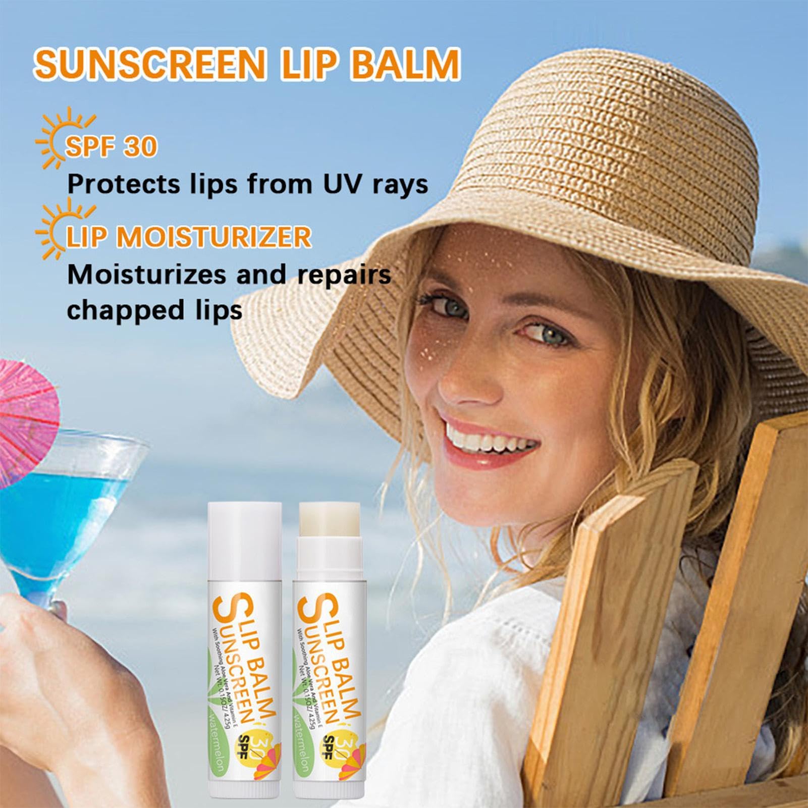 SPF 30 Lip Balm with Sun Protection - Hydrating & Moisturizing Lip Sunscreen for UV Protection - Travel Size Lip Balm for Dry, Chapped Lips - Perfect for Beach, Hiking & Outdoor Activities