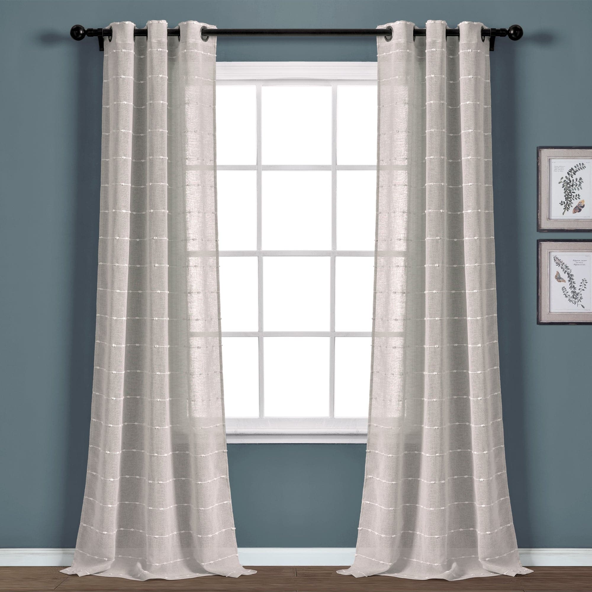 Farmhouse Style Textured Grommet Sheer Window Curtain Panels - Light Filtering Semi-Transparent Drapes for Living Room, Bedroom & Kitchen - Set of 2 Panels (84 Inches Long)