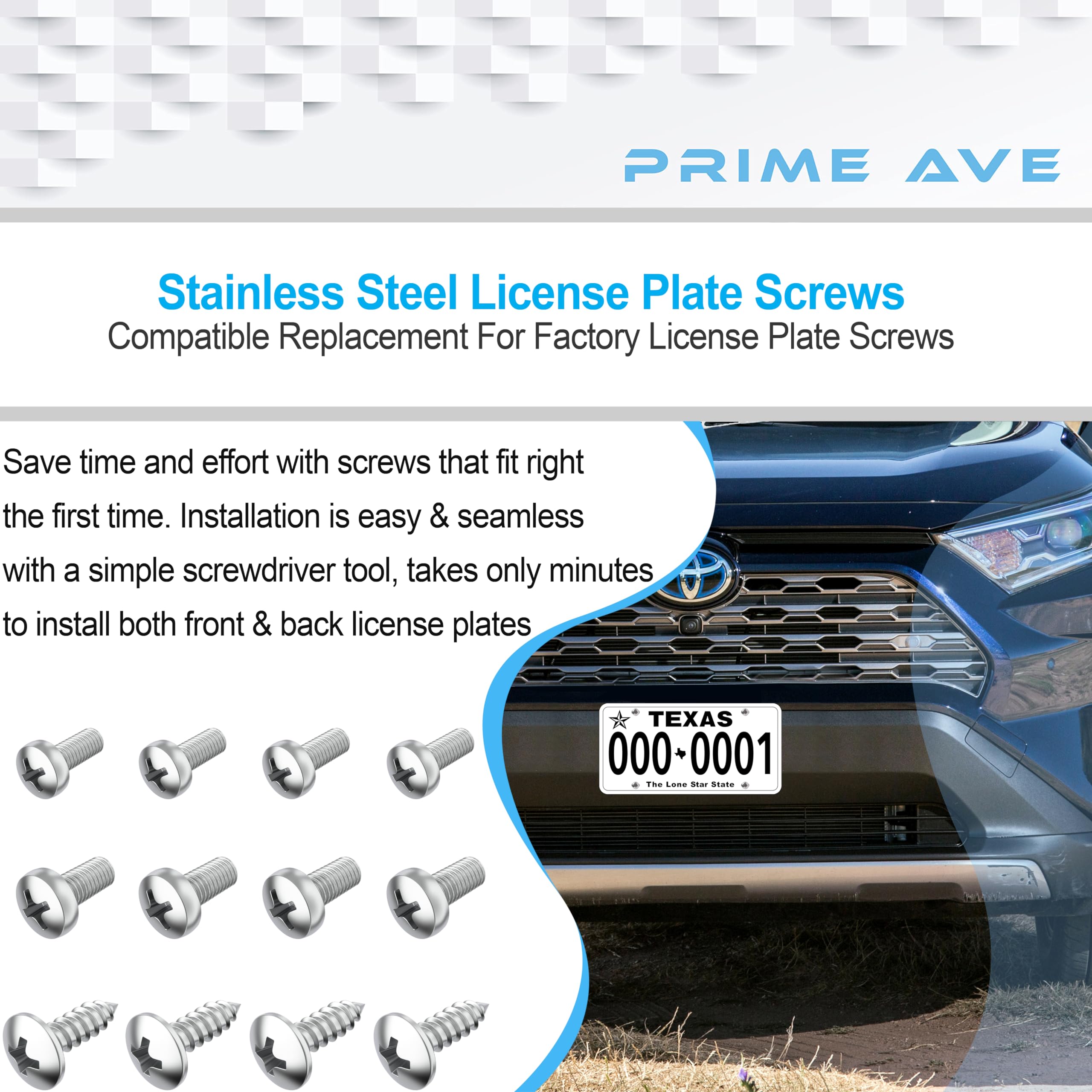 Premium Stainless Steel License Plate Screws Kit - Rust Proof Front & Rear Screws for License Plates, Frames, Covers - Compatible with Toyota, Lexus, Scion - Perfect for Car Registration & Vehicle Customization