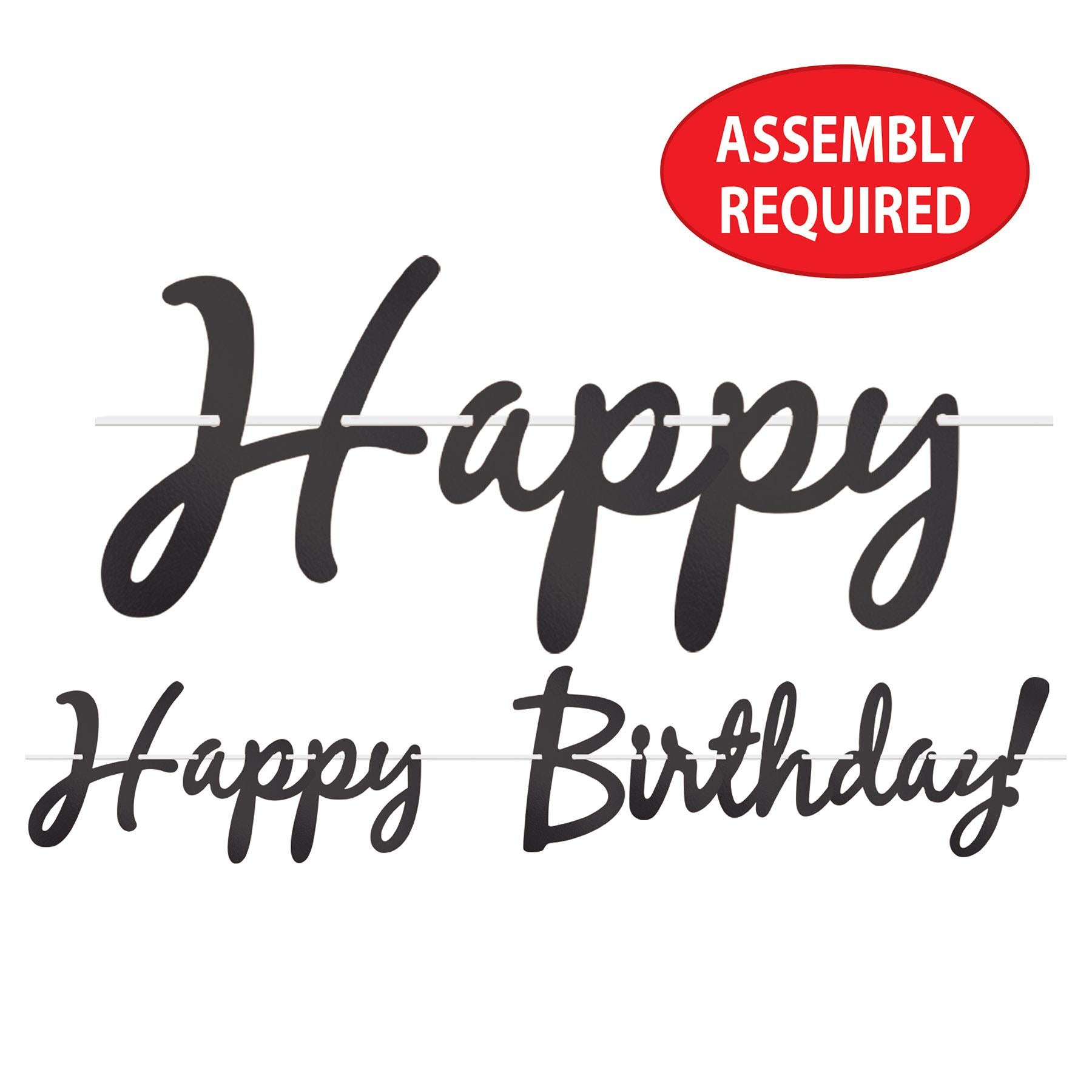 12 Pack Black Foil Happy Birthday Party Streamers - Decorate for Birthday Parties, Baby Showers & Celebrations