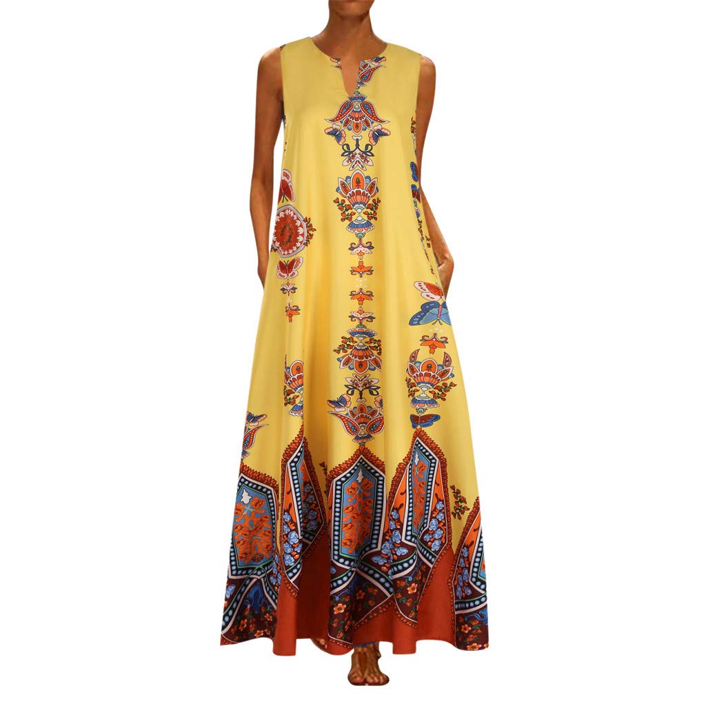 Women's Casual Summer Sleeveless V-Neck Butterfly Print Maxi Dress - Flowy Long Party Dress for Beach, Vacation & Evening Occasions