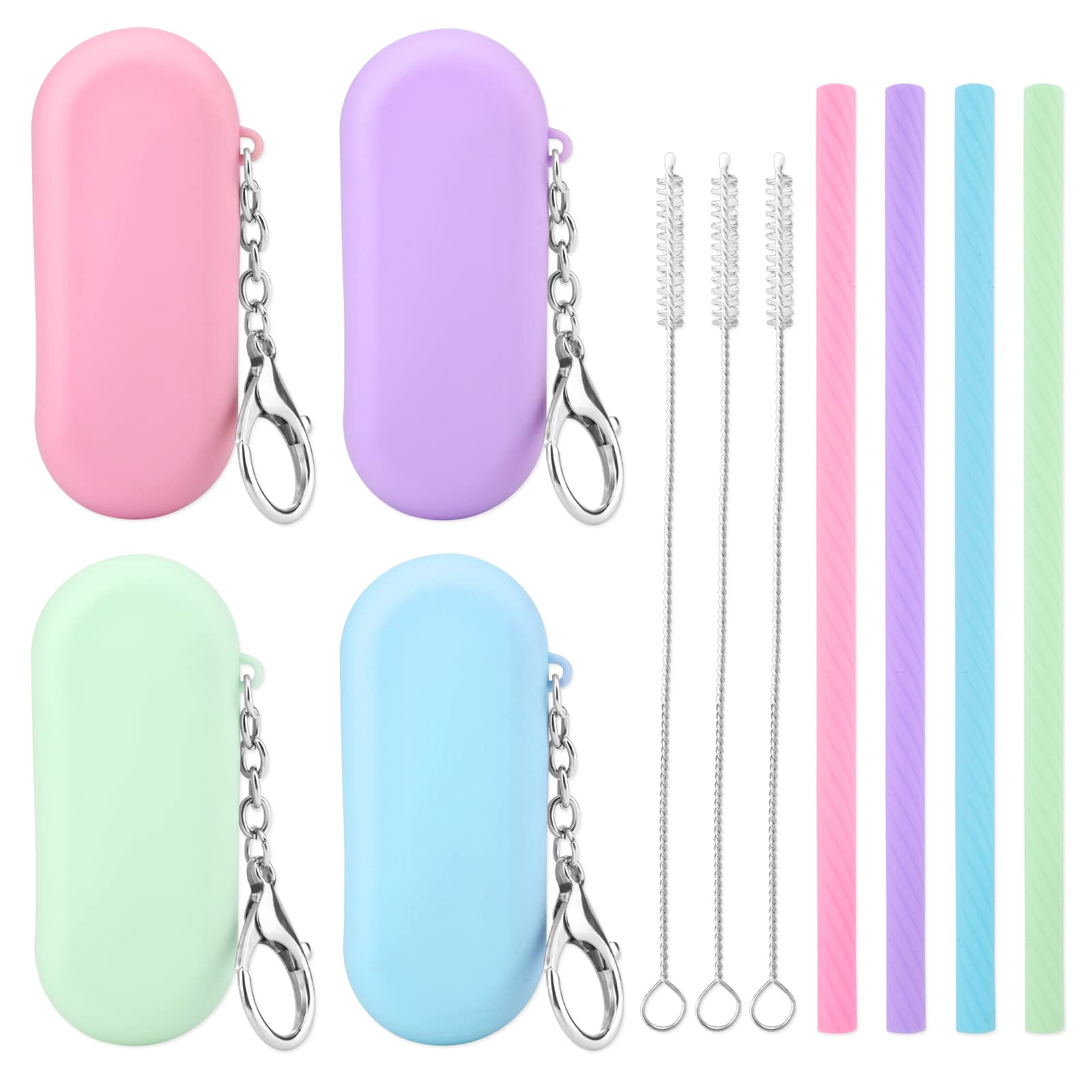 **Prasacco 4-Pack Reusable Silicone Straws with Travel Case | Foldable & Portable Drinking Straws for Juice, Smoothies, Coffee | Perfect for Travel, Parties, Picnics & Home Use**