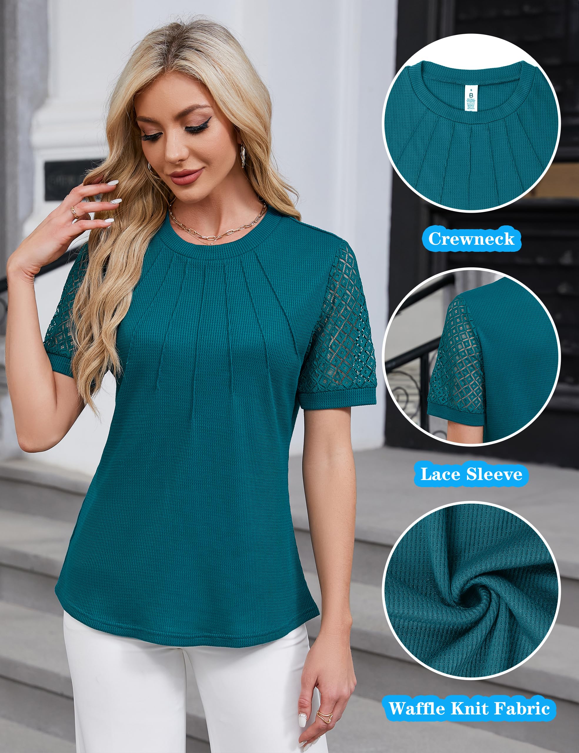 Stylish Women's Waffle Knit Blouse - Short Sleeve Dressy Casual Top for Business & Work | 2025 Summer Fashion | Perfect for Office Wear, Date Nights & Weekend Outings