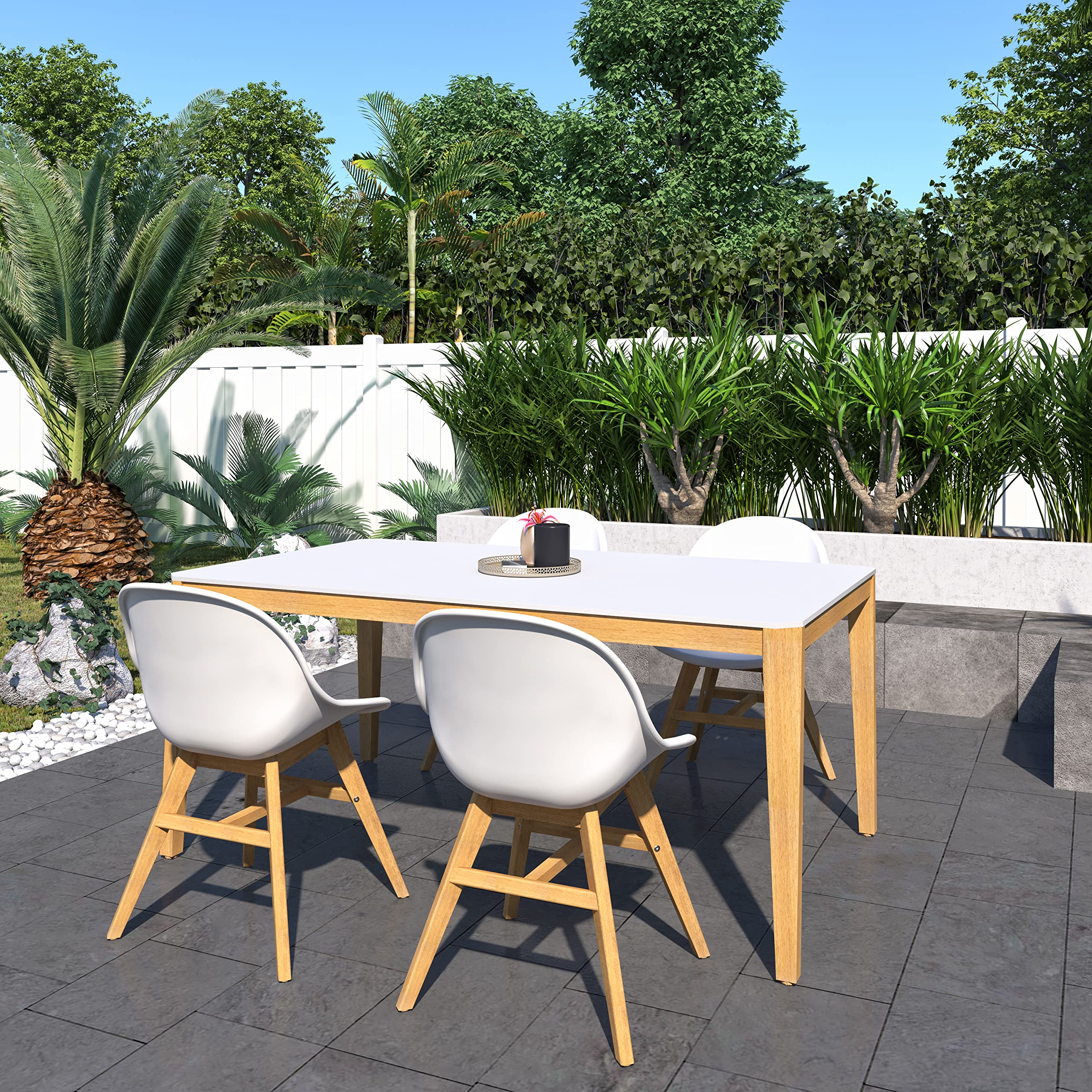 Amazonia 5-Piece Outdoor Dining Set - White Patio Furniture for Garden, Backyard, and Poolside - Weather-Resistant Table & Chairs for Entertaining