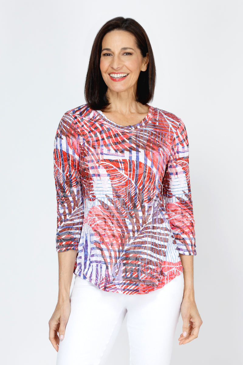 Tropical Print Crew Neck T-Shirt for Women - Soft & Comfortable Casual Top - Perfect for Beach Vacations, Summer Outings & Tropical Getaways