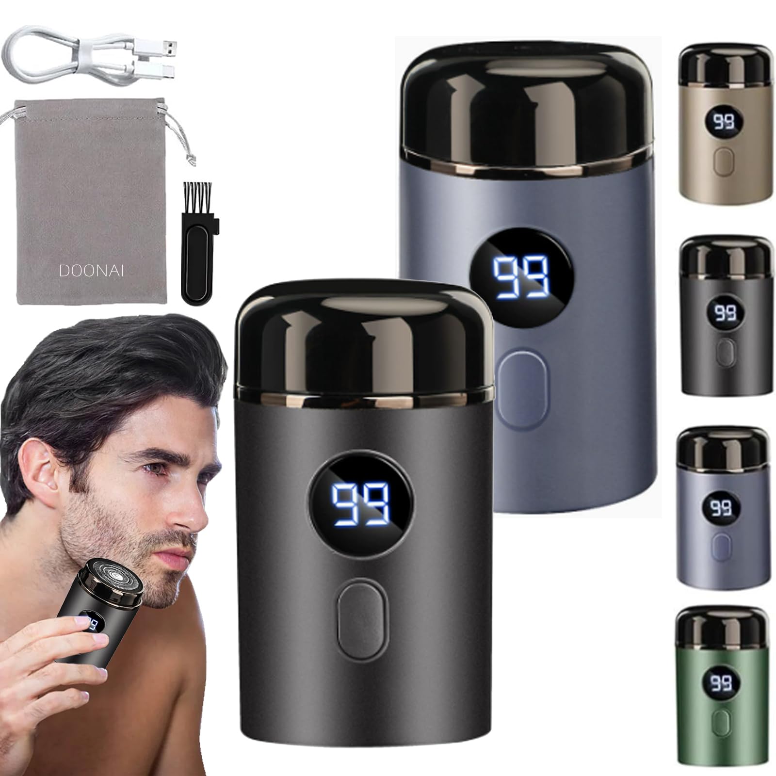 Doonai Mini Portable Electric Shaver for Men - Rechargeable Travel Razor with Digital Display, IPX7 Waterproof & Washable - Compact Pocket Size for Home, Office & Gym - Perfect for Travel, Business Trips and Daily Grooming (2pc Mix) - Ideal for On-the-Go Shaving, Quick Touch-Ups & Business Travel Essentials | Great for Travel, Work, Gym & Everyday Use