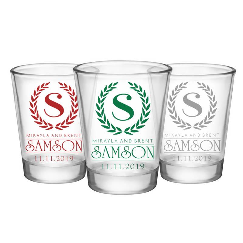 Customizable Clear Wedding Shot Glass with Crest - 1.75oz - Perfect for Bridal Showers, Bachelorette Parties & Wedding Favors
