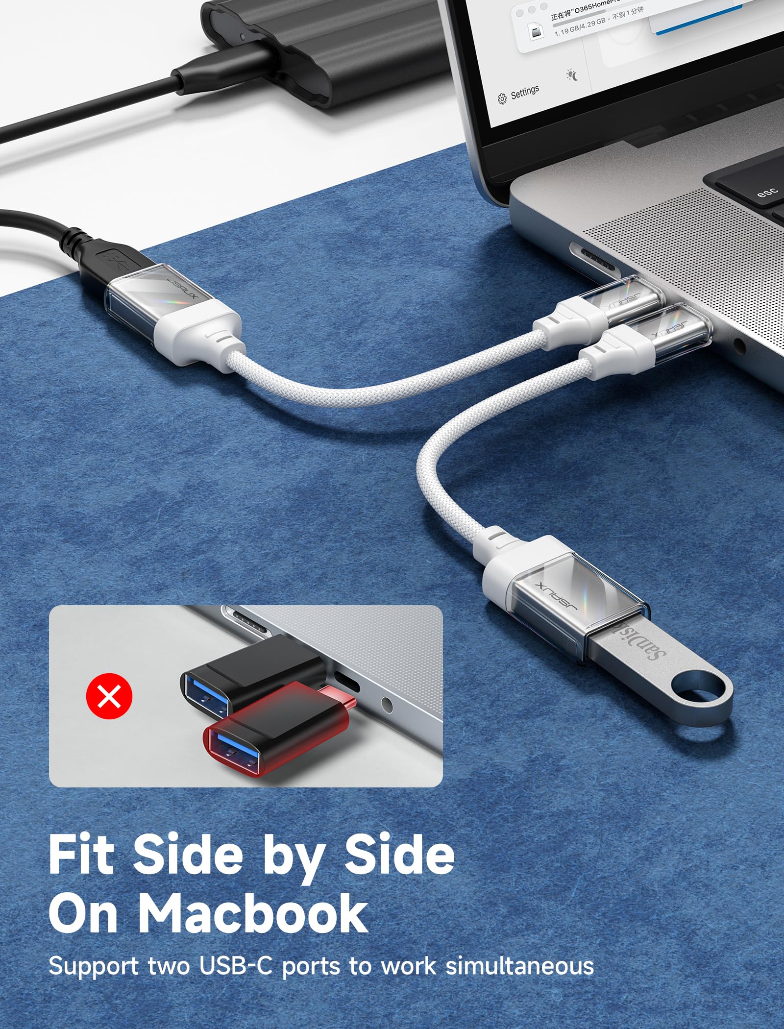 JSAUX USB C to USB Adapter 2 Pack, USB Type C Male to USB 3.1 Female OTG Cable - Compatible with iPhone 15 Pro Max, MacBook, iPad Pro, Samsung Galaxy S24/S23/S22, Google Pixel - White | Fast Data Transfer for Smartphones, Laptops & Tablets