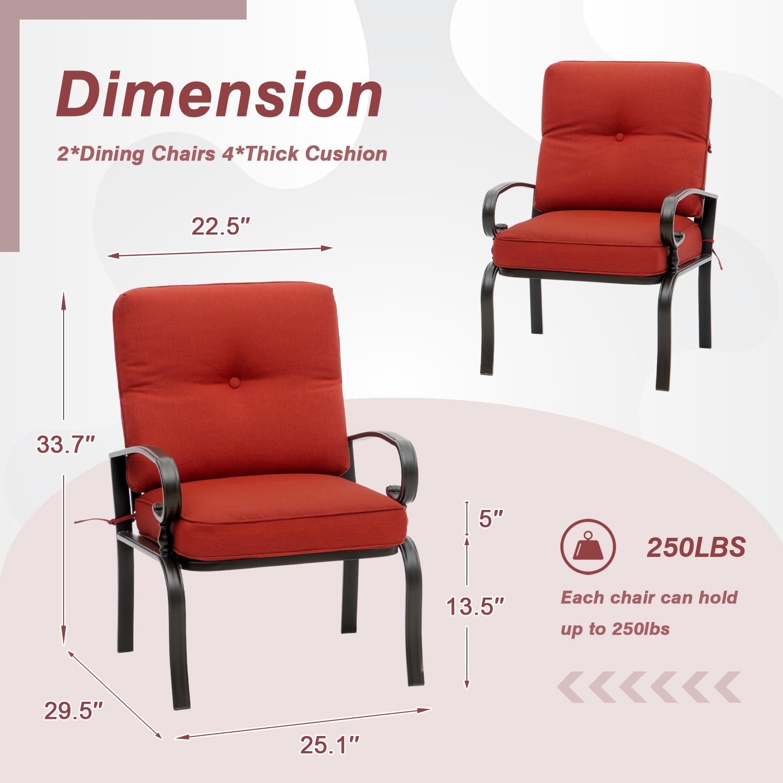 2-Piece Outdoor Patio Bistro Chair Set - All-Weather Metal Garden Dining Furniture (Red) - Perfect for Backyard, Balcony, Poolside & Cafe Seating
