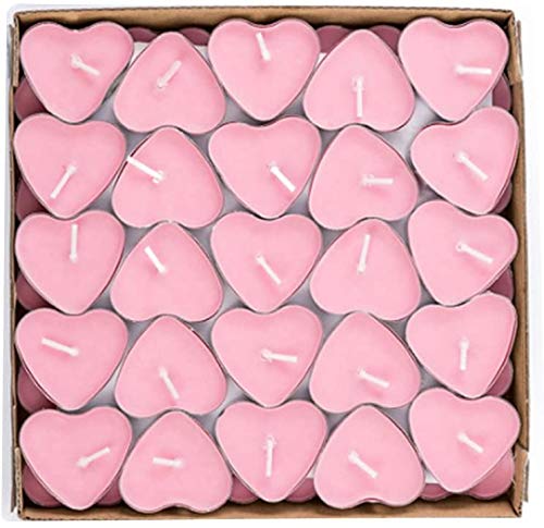 50pcs Heart Shaped Tealight Candles - Smokeless Flameless LED Tea Lights for Romantic Ambiance | Perfect for Birthday Proposals, Wedding Decor, Valentine's Day, Christmas & Party Celebrations | Creates Cozy Atmosphere for Dinner Dates, Spa Nights & Home Decoration (Pink)