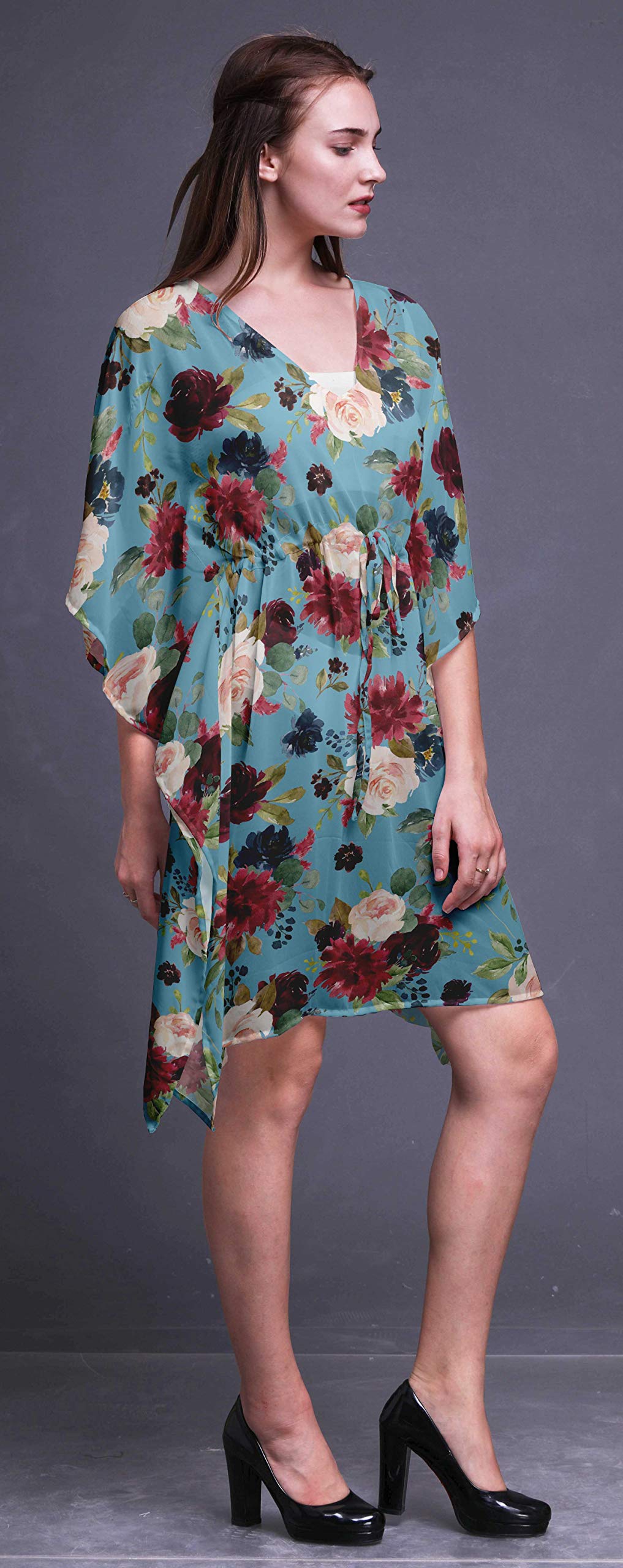 Bimba Women's Short Caftan Midi Dress - Beach Cover Up, Swimwear Cover Up, Summer Kaftan Dress for Pool, Vacation & Boho Style Outfits