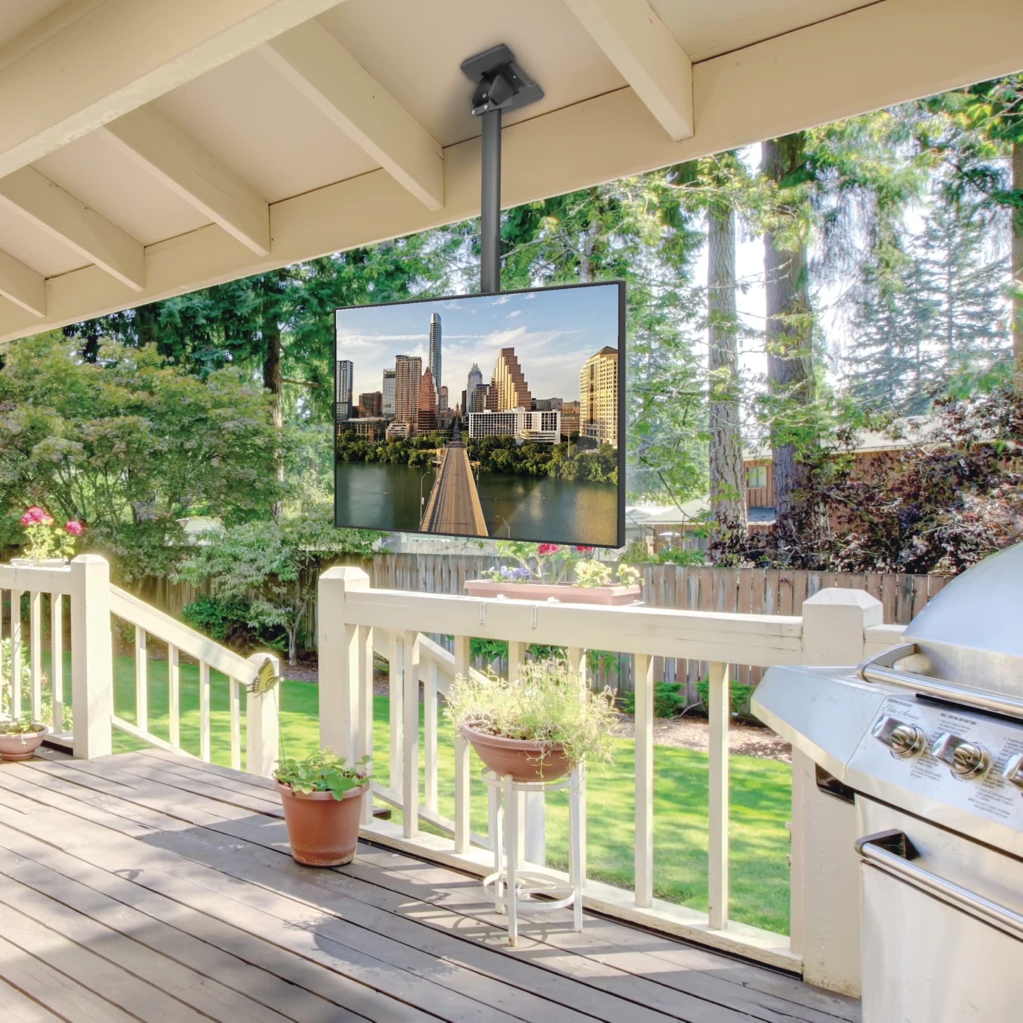 Kanto CM600SG Heavy Duty Stainless Steel Outdoor Ceiling TV Mount Bracket for 37-70 Inch Flat Screen TVs | Weatherproof Black Design | Perfect for Patio, Backyard, and Commercial Use