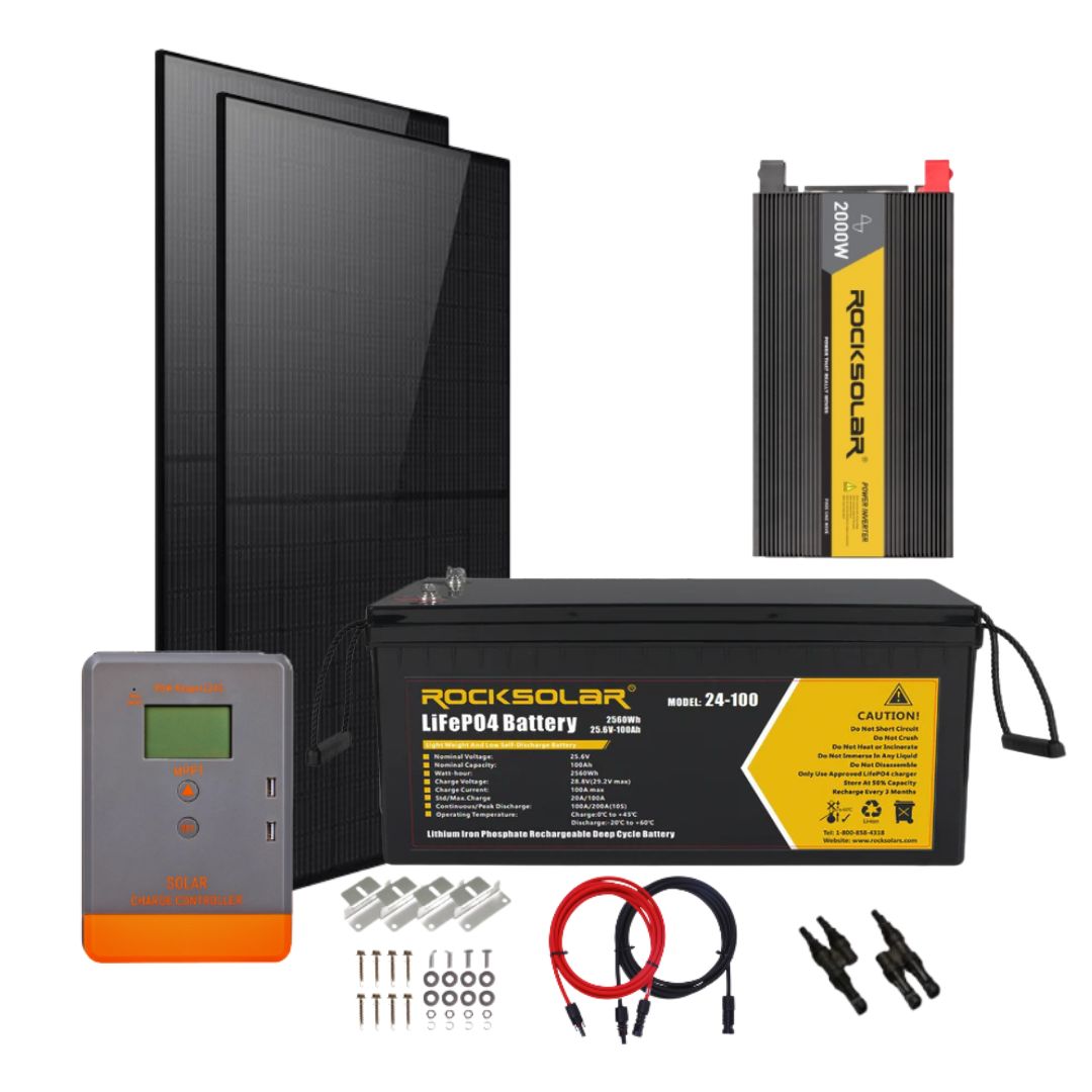 ROCKSOLAR 2000W 24V Off Grid Solar Power System Kit with Solar Panels & Inverter - Perfect for RV, Camping, Cabin, and Emergency Backup Power