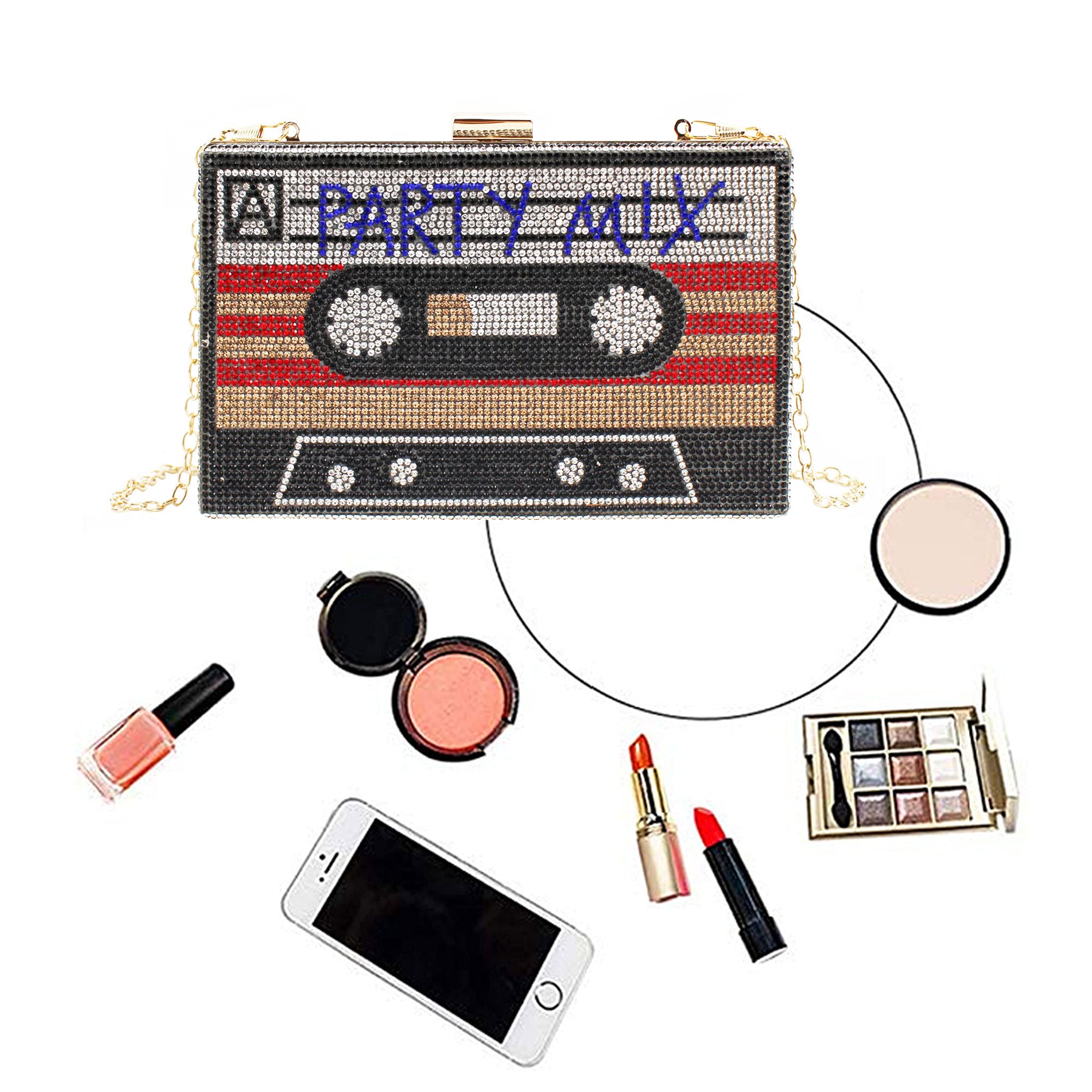 Vintage Retro Radio Shape Crossbody Bag for Women - PU Leather Metal Evening Clutch Purse - Perfect for Parties, Date Nights & 80s Theme Events