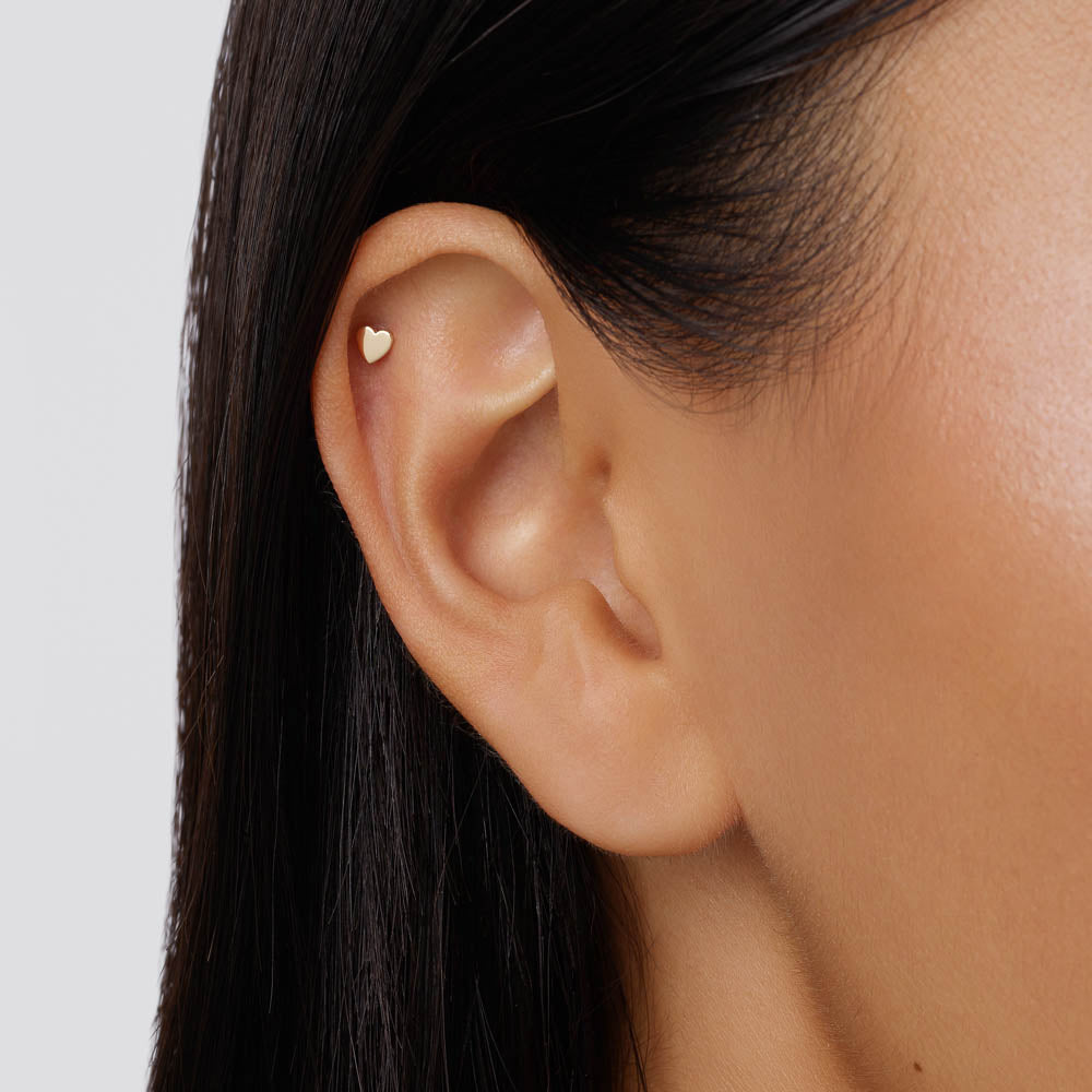 10k Gold Micro Heart Helix Single Stud Earring - Dainty Cartilage Piercing Jewelry for Women, Perfect for Everyday Wear & Special Occasions