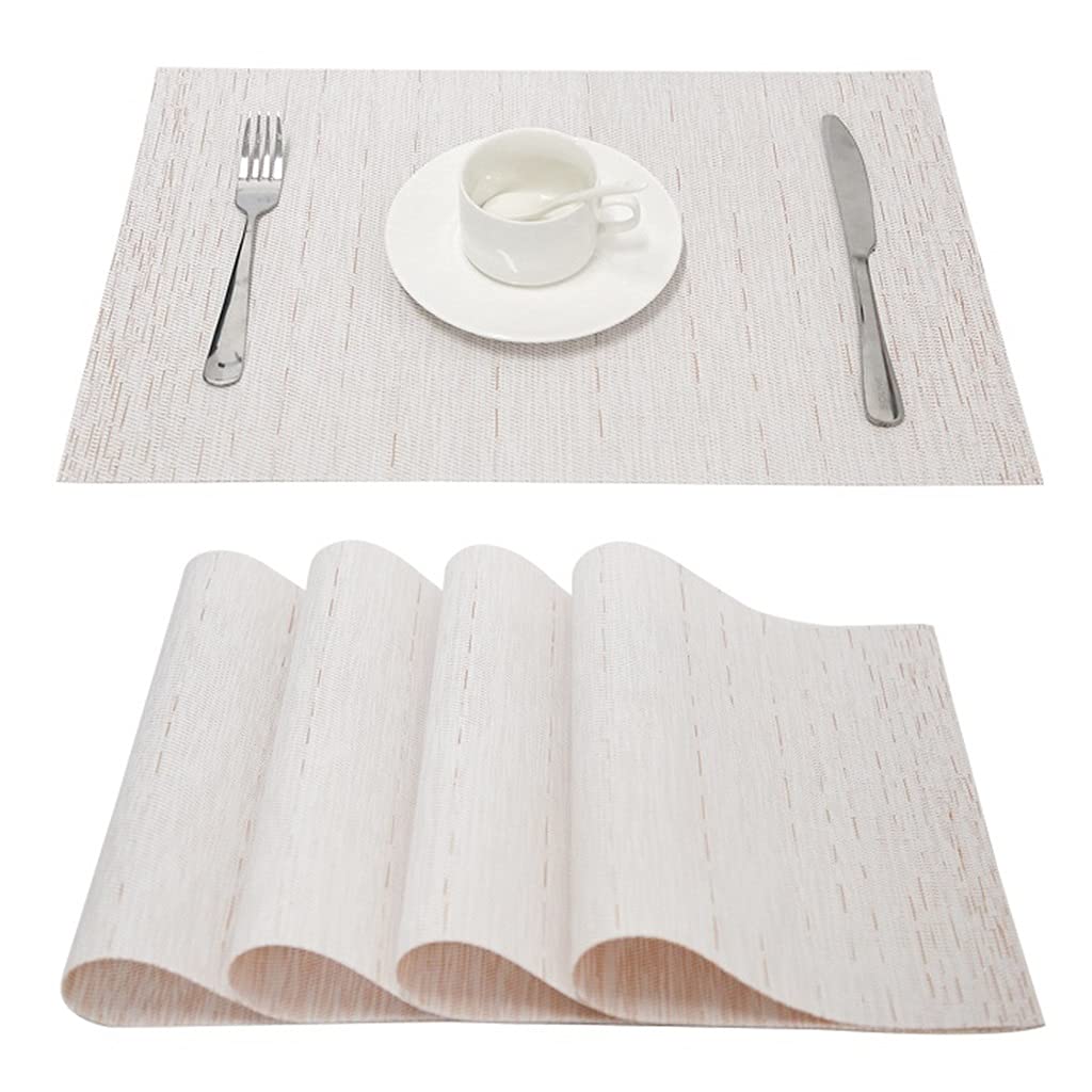 Premium PVC Plaid Placemats Set of 8 - Waterproof Table Mats for Dining, Kitchen & Party Decor - Cream Color Washable Coasters for Wine Glasses & Cups - Ideal for Home, Restaurant and Holiday Gatherings