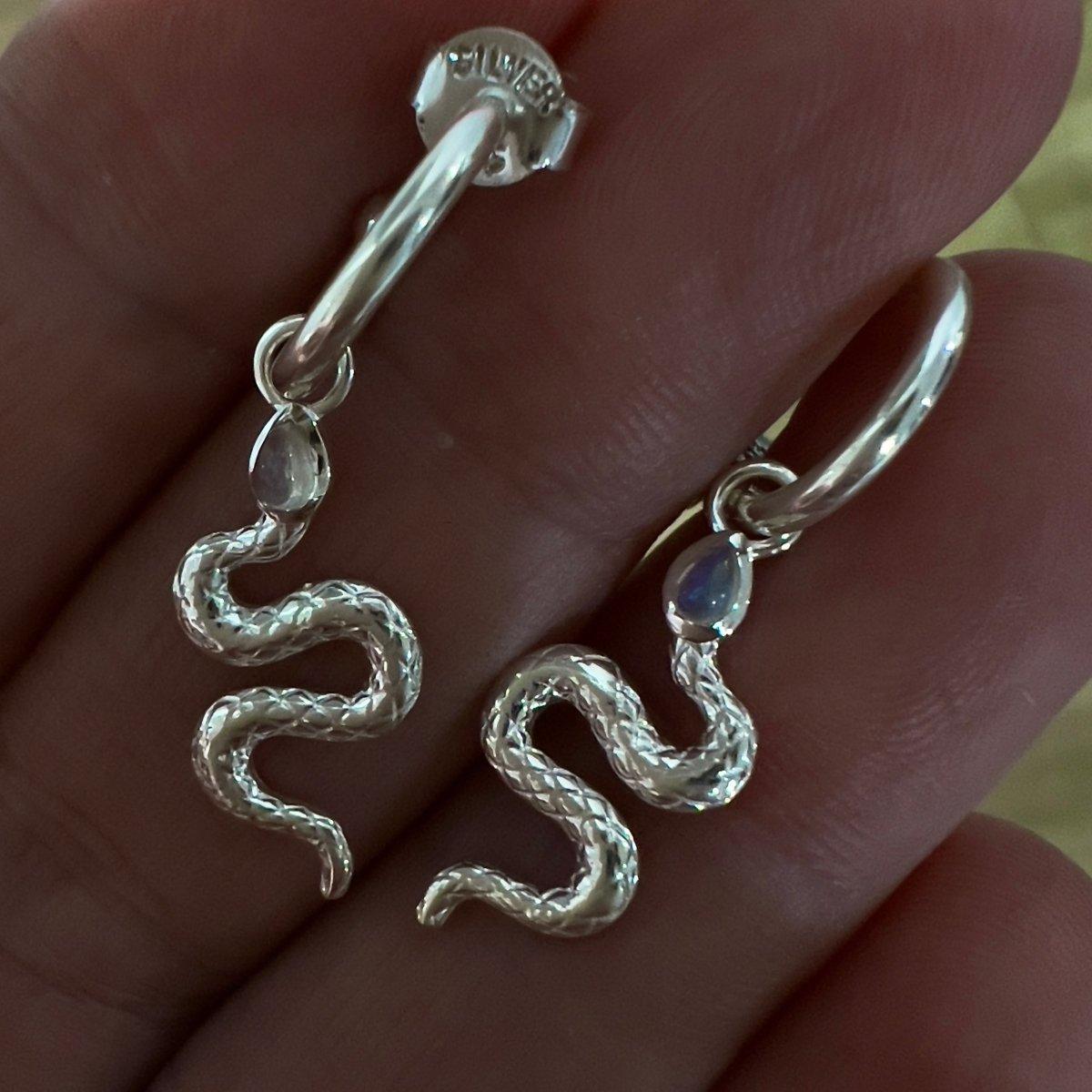 Laihas New Beginnings Moonstone Snake Hoop Earrings - Elegant Sterling Silver Jewelry for Women | Perfect for Boho Fashion, Parties & Everyday Wear