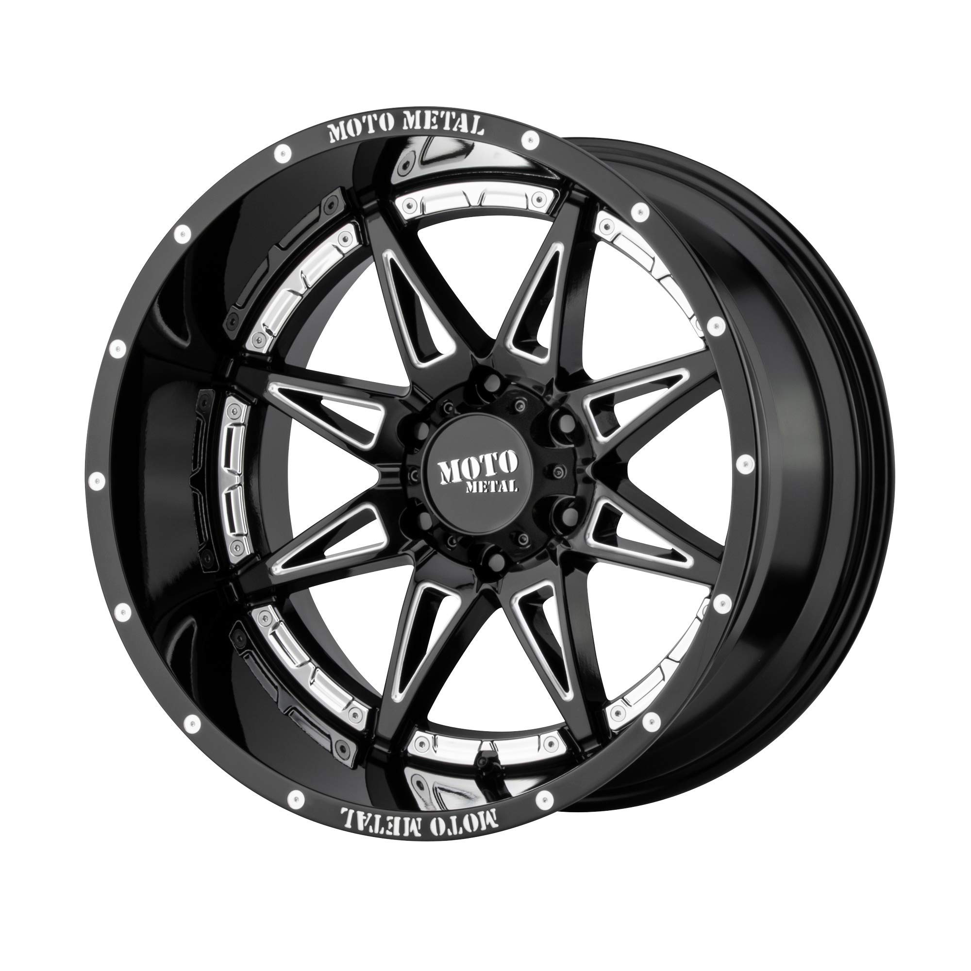 MOTO METAL HYDRA 20x10 Gloss Black Milled Wheels - 5x127 Bolt Pattern (-18mm Offset) | Premium Alloy Rims for Trucks & SUVs | Perfect for Off-Roading & Custom Builds