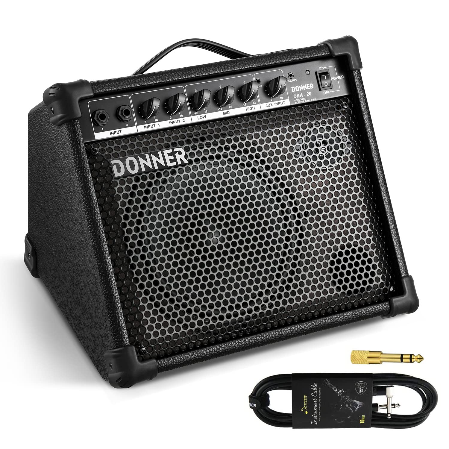Donner DKA-20 20W Keyboard Amplifier with Aux Input, 2 Channels - Portable Bass Guitar & Piano Amp with Mic Input | Perfect for Home Practice, Live Performances & Electronic Drum Monitoring