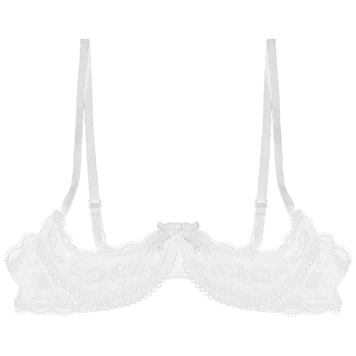 Women's Mesh Sheer Lace Bralette - 1/4 Cup Push Up Underwire Shelf Bra Top for Everyday Wear & Layering