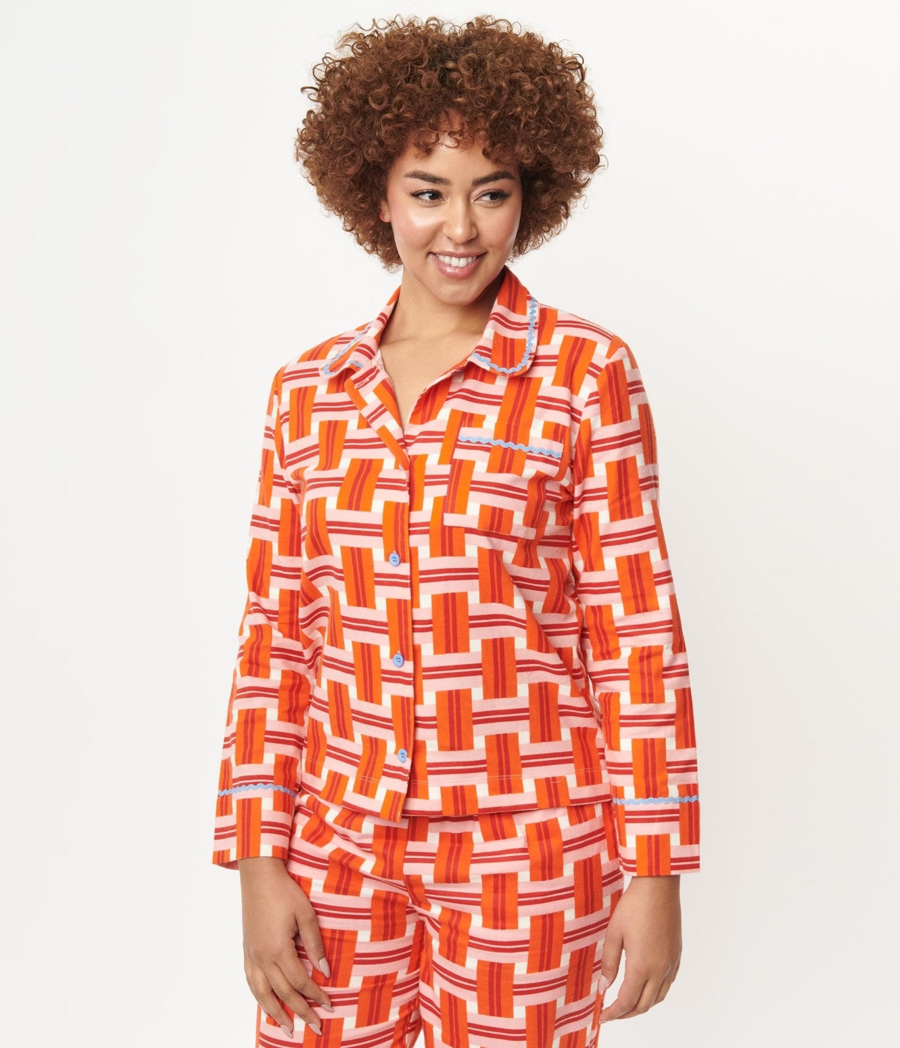 Orange & Red Plaid Flannel Pajama Top for Women - Cozy Sleepwear for Winter Nights & Loungewear